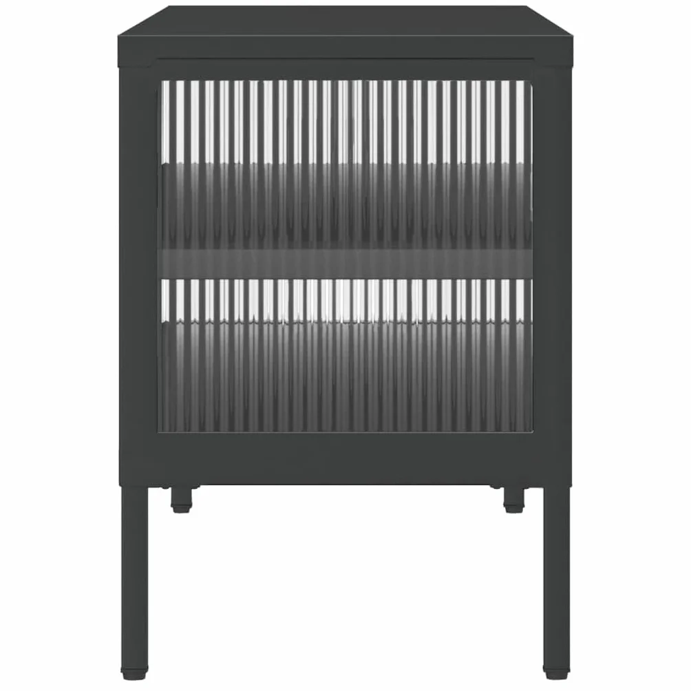 Szafka pod telewizor, czarna, 105 x 35 x 50 cm, szkiełko, stal malowana proszkowo, nowoczesna, do salonu, konsola multimedialna