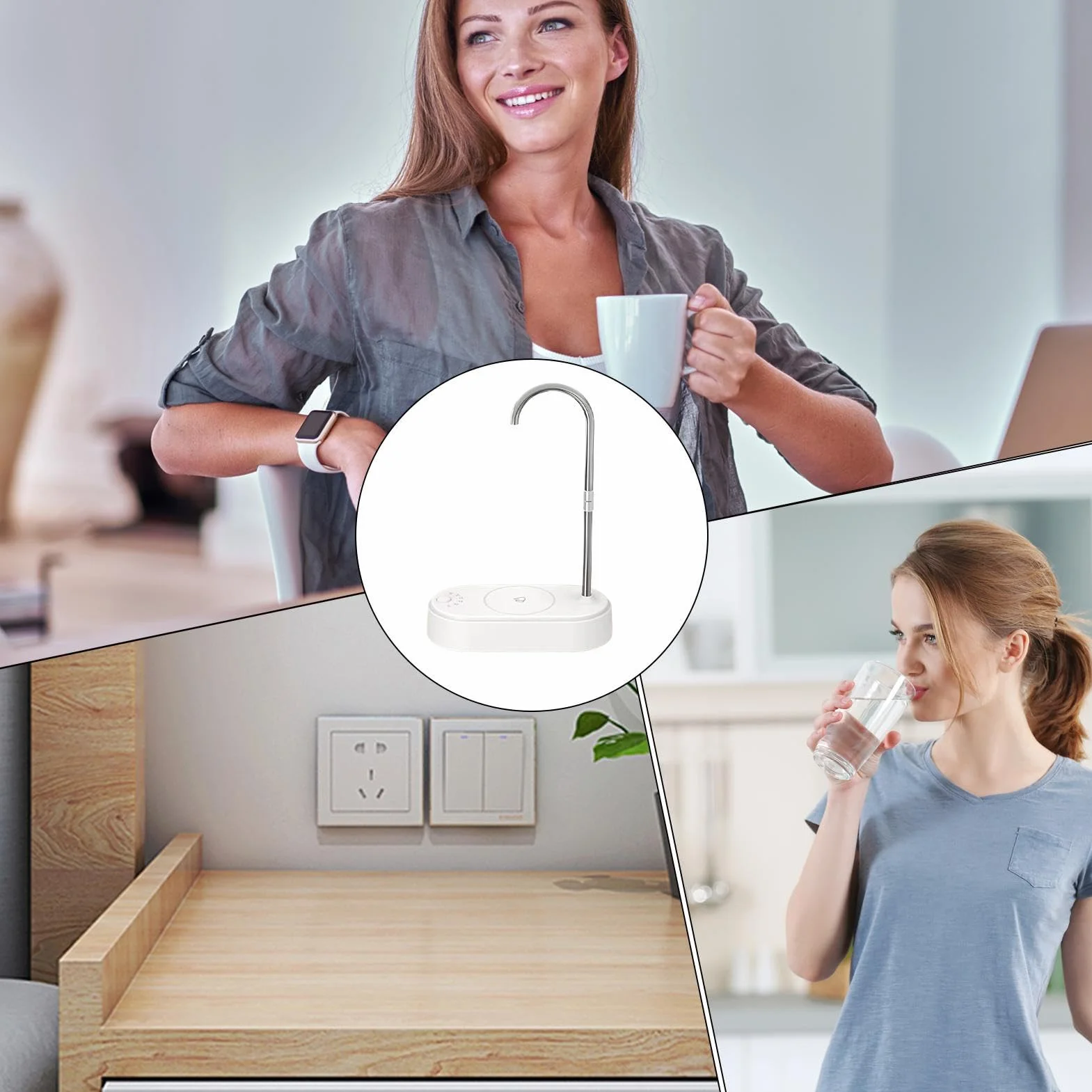 Biurkowy dozownik wody, inteligentny dozownik wody, 6 trybów, obracana o 360 stopni, elektryczna pompa osiągalna do miejsca pracy, salonu, podróży, domu, na kemping na świeżym powietrzu