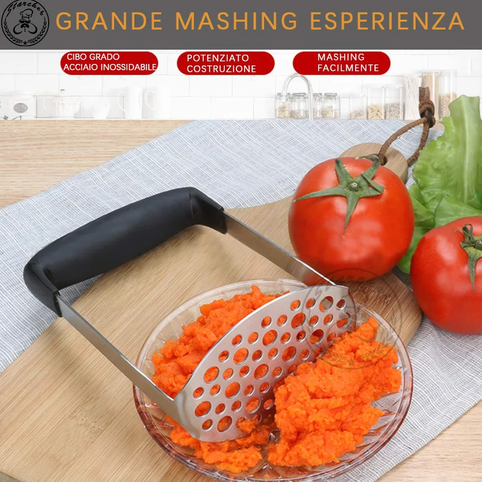 Masher Ricer,Stainless Steel Masher Ricer with Soft Handle, Baby Food Fruit & Vegetable Masher Ricer, Potato Ricer Masher(Black)