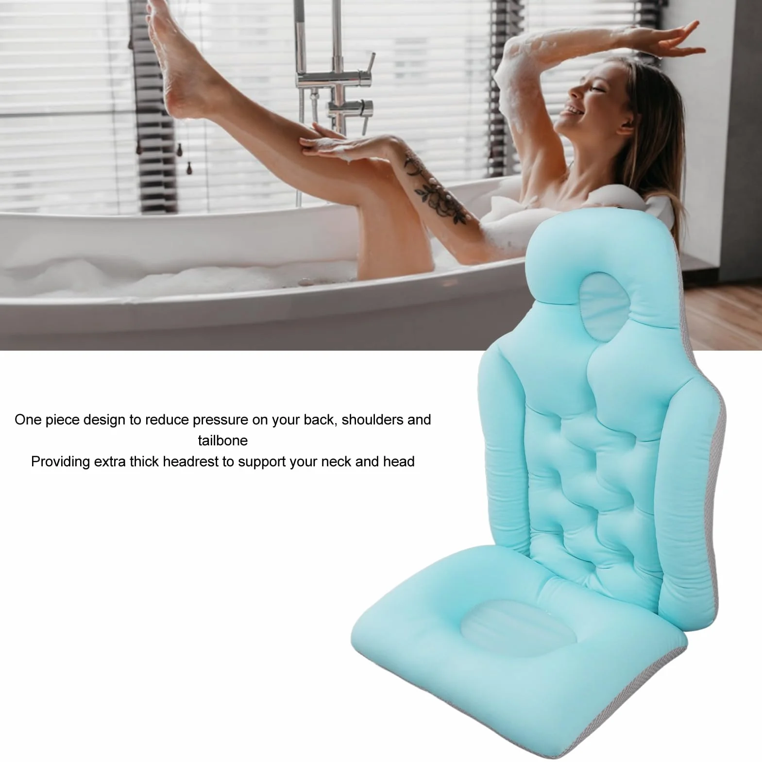 Poduszka do Wanny, Poduszka do Wanny Bath Haven z matą na Całe Ciało i poduszką Zagłówka dla Kobiet i Mężczyzn, Luksusowe Poduszki na szyję i Plecy w w Wannie Prysznicowej, (BLUE)