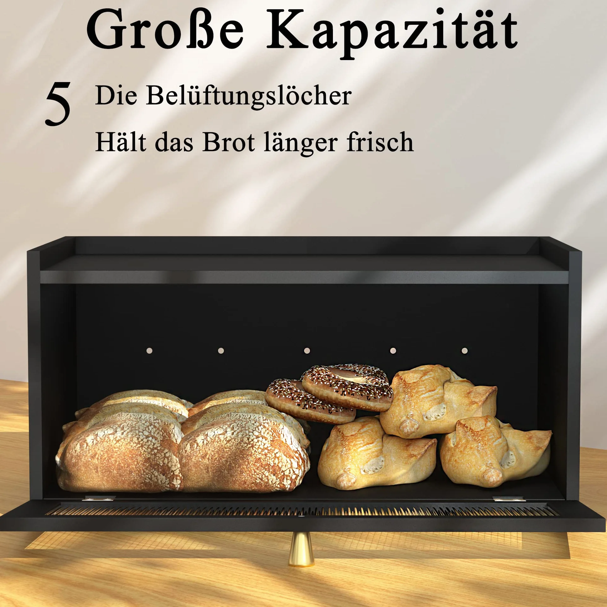 Nowoczesny bambusowy chlebak kuchenny pojemnik na chleb o dużej pojemności czarny pojemnik na chleb