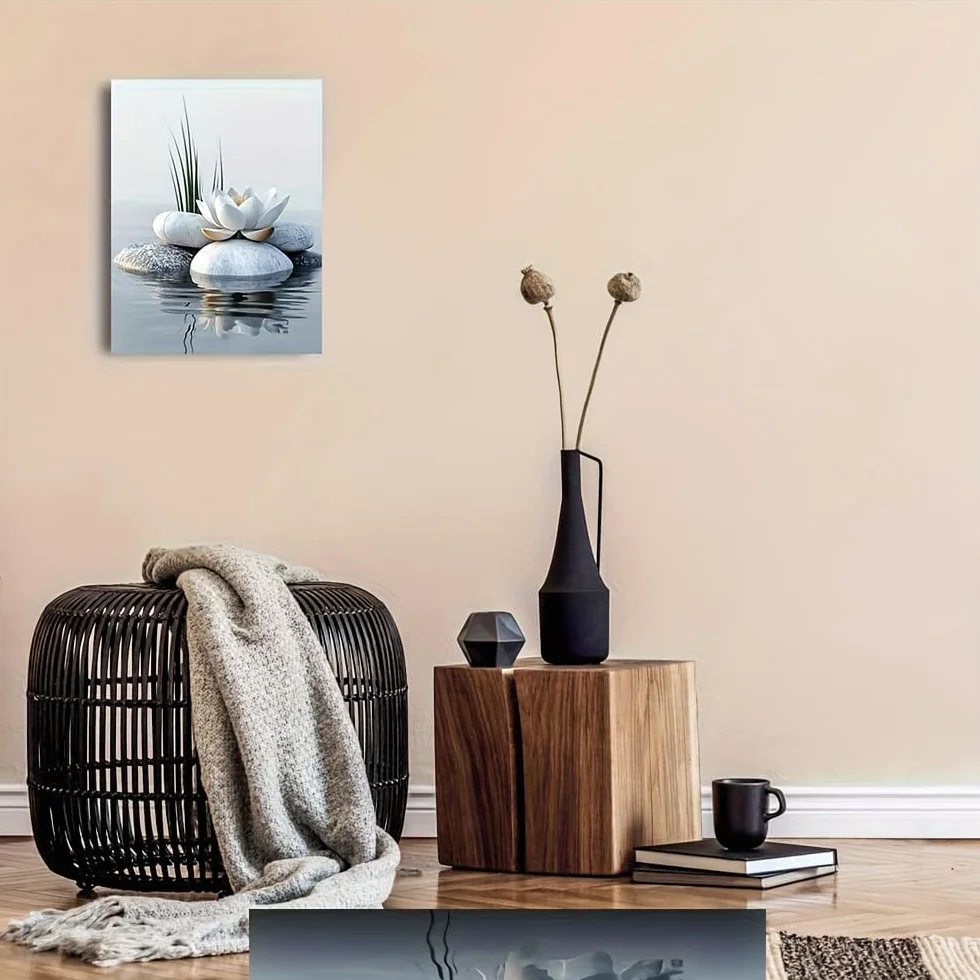 IHHGNB Zen Stone White Lotus Canvas Decoration Modern Minimalist Nature Wall Decor 40x50cm No Frame