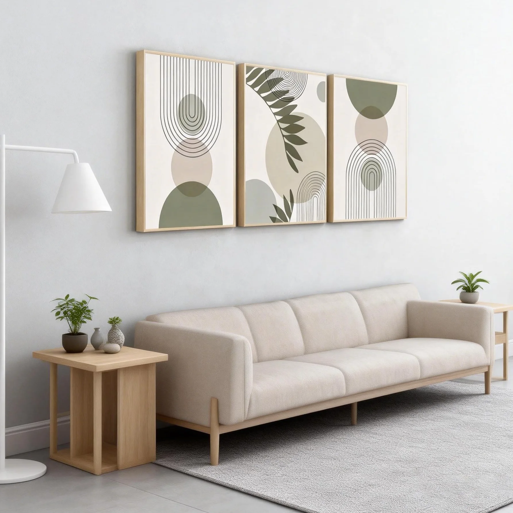 PWAAHDC Zestaw obrazów na płótnie w zieleni szałwiowej z ramą - zestaw 3 - duże abstrakcyjne obrazy boho do korytarza, schodów, sypialni i salonu - 40x60 cm