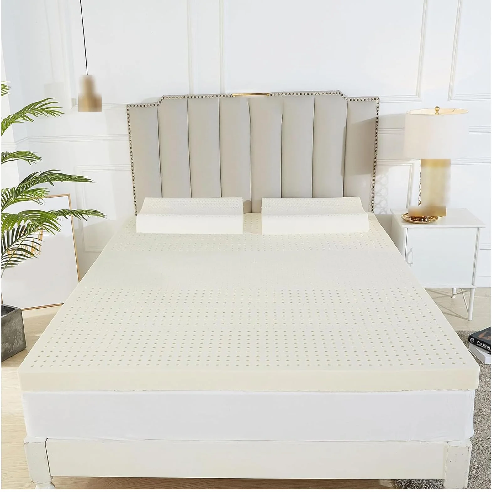 Nakładka na materac z naturalnego lateksu, lateks premium z organicznym pokrowcem na materac, średnia twardość, pomaga złagodzić ból ramion i pleców,6in,135x200cm(53x79in)
