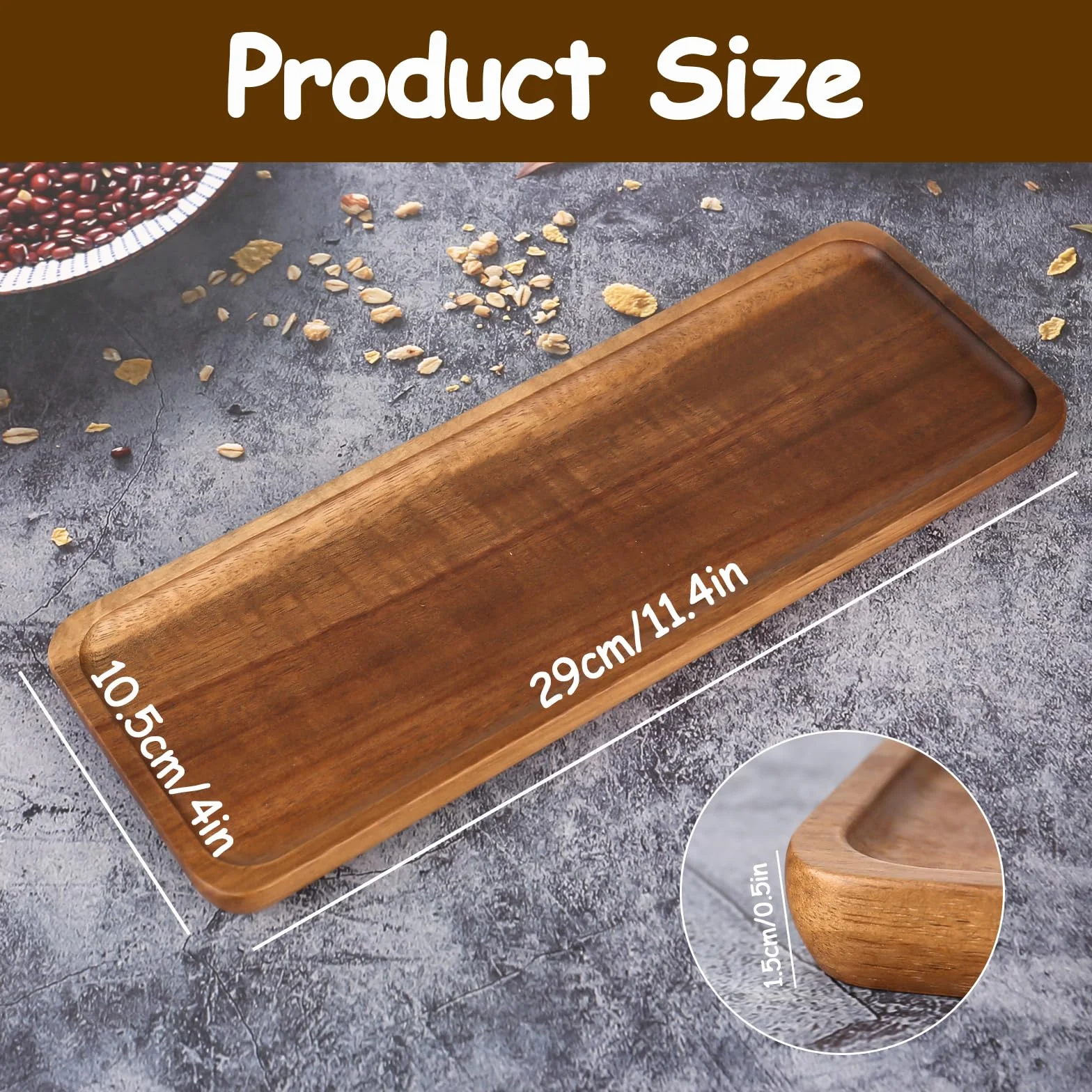 XTDMJ 3 sztuki drewnianych tac prostokątnych, 29 x 10,5 cm, drewniana taca dekoracyjna z drewna akacjowego, taca do serwowania, drewniana, tacka dekoracyjna na desery, kosmetyki, biżuterię, świece