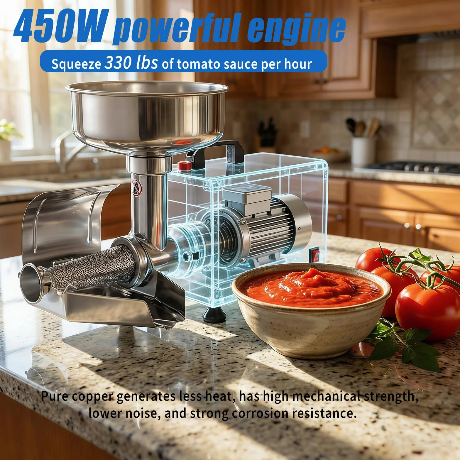 Handlowa Twórca Puree Owocowego Elektryczne Sitko Pomidorowe 450W 8.5 Inch Duży Lopatka Karmienia 304 Stal Nierdzewna dla Robienia Sosu Pomidorów Borówek