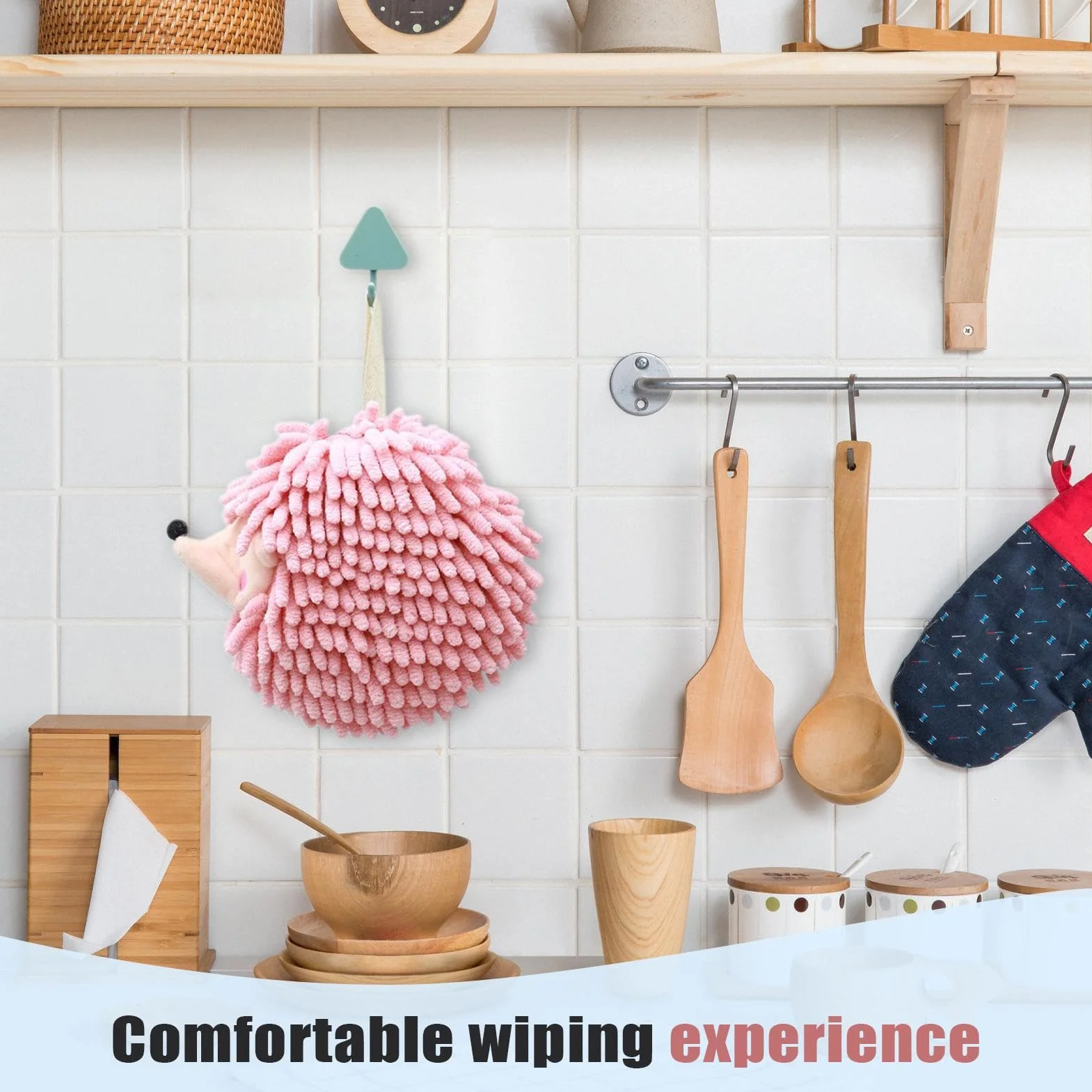 Hand Towels, Bathroom Washcloths, Kitchen Towels, Soft Chenille Texture, Hanging Loop Design, Ideal for Hotel Shower Toilet Use, 7.48x6.69x1.97 Inches, Green, Pink, 1 Piece