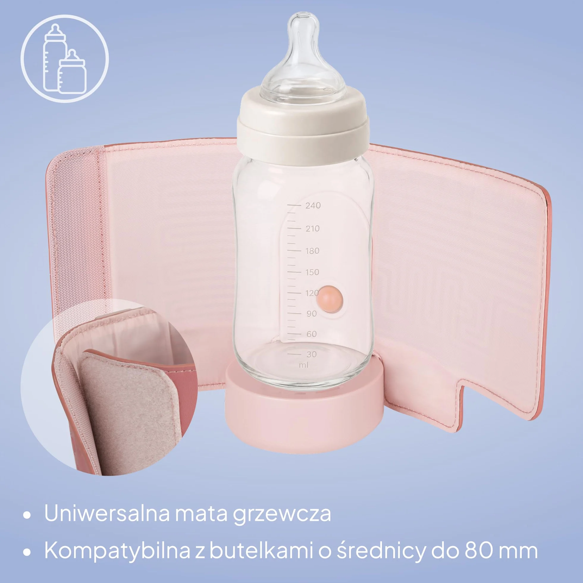 LIONELO Thermup Go Evo Przenośny Podgrzewacz do Butelek dla Niemowląt, Utrzymuje Ciepło Płynów, 5 Temperatur Pracy od 38 do 50o C Ładowanie USB-C, do 9h Pracy Wyświetlacz LCD (Różowy)