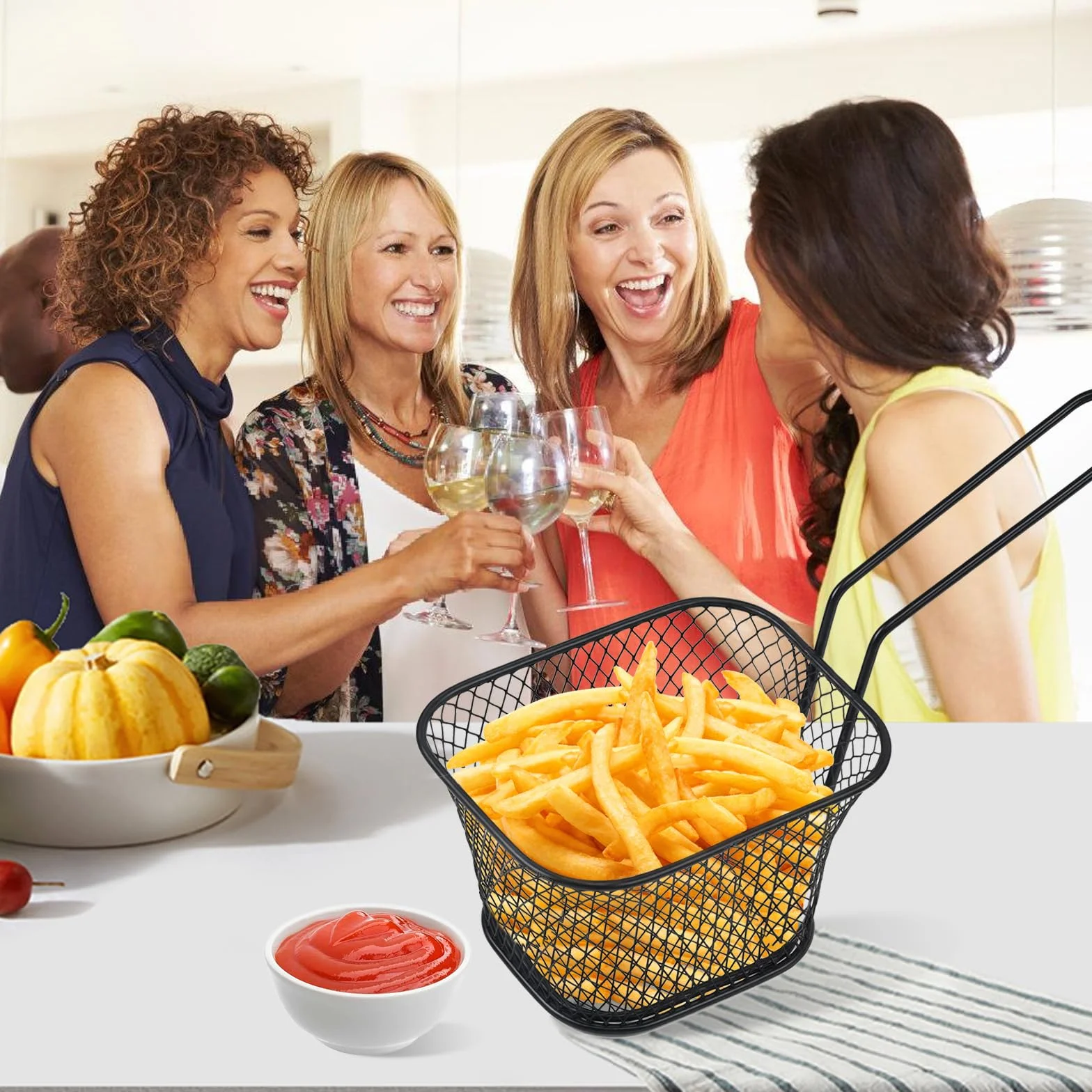 12 sztuk koszyków na frytki, ze stali nierdzewnej, małe koszyki do smażenia, z uchwytem, mini koszyki do serwowania, frytek, frytek, frytek, frytek, frytek (czarny)