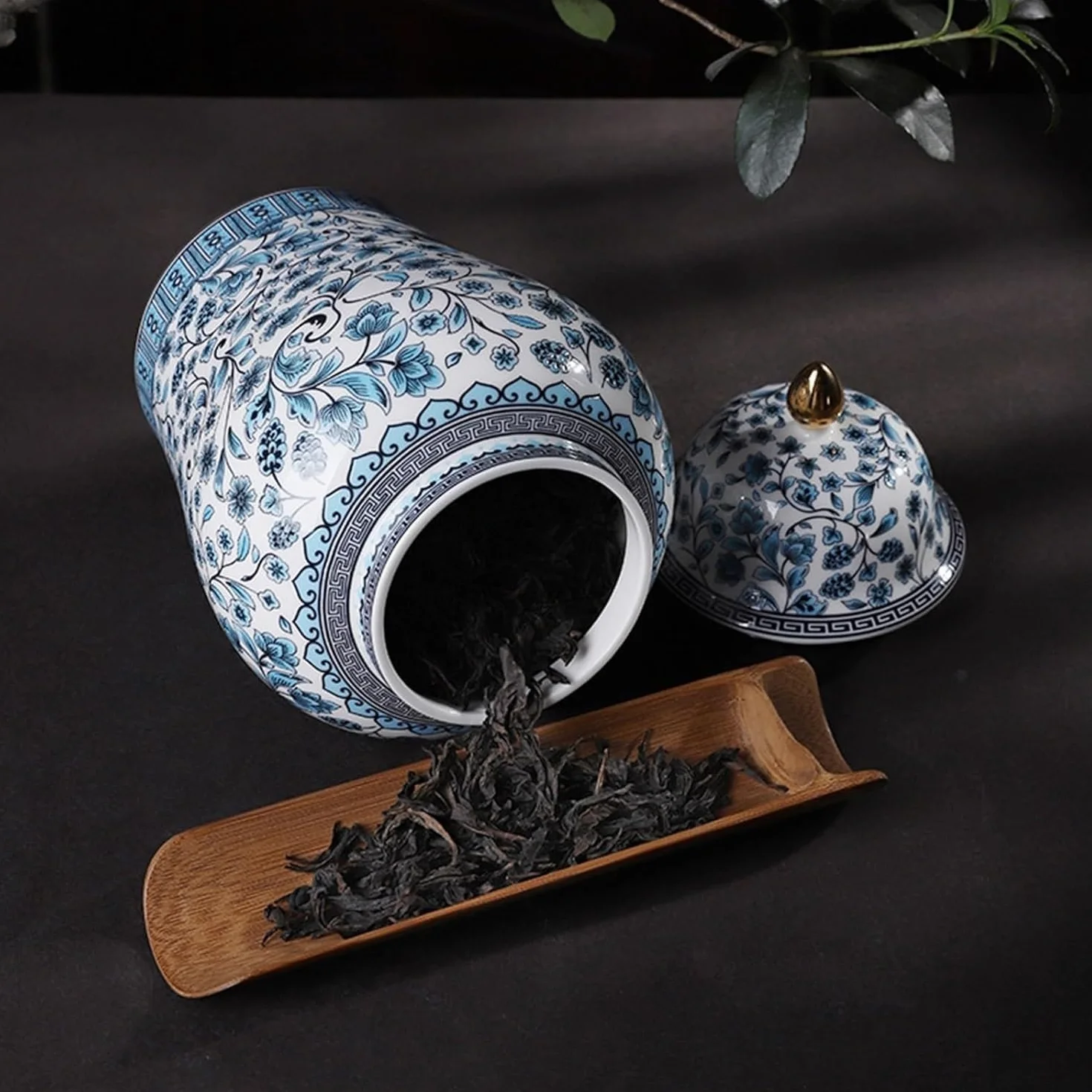 Słoik imbirowy niebieska i biała ceramiczna herbata domowe ozdoby przechowywanie słoik na herbatę chiński styl (zielony)