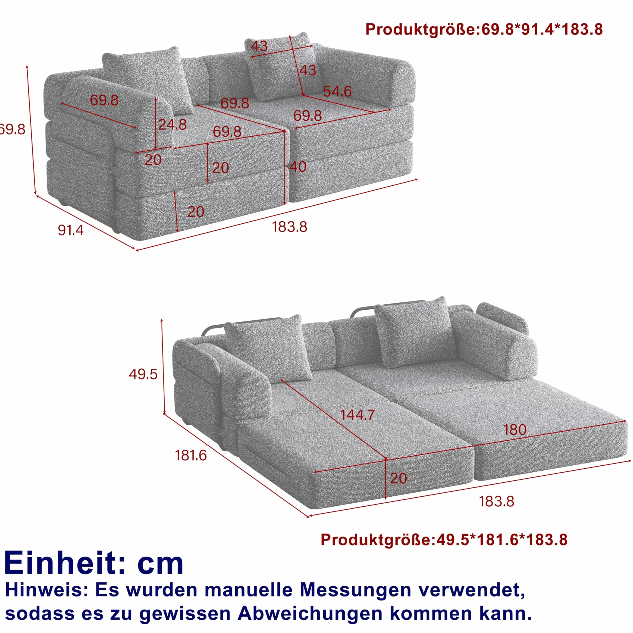 Sofa do spania 2 w 1 ze schowkiem w podłokietniku, sofa podłogowa z poduszką na plecach, metalowa rama, szenilowa, do salonu, sypialni, 183,8 x 91,4 cm, czarna