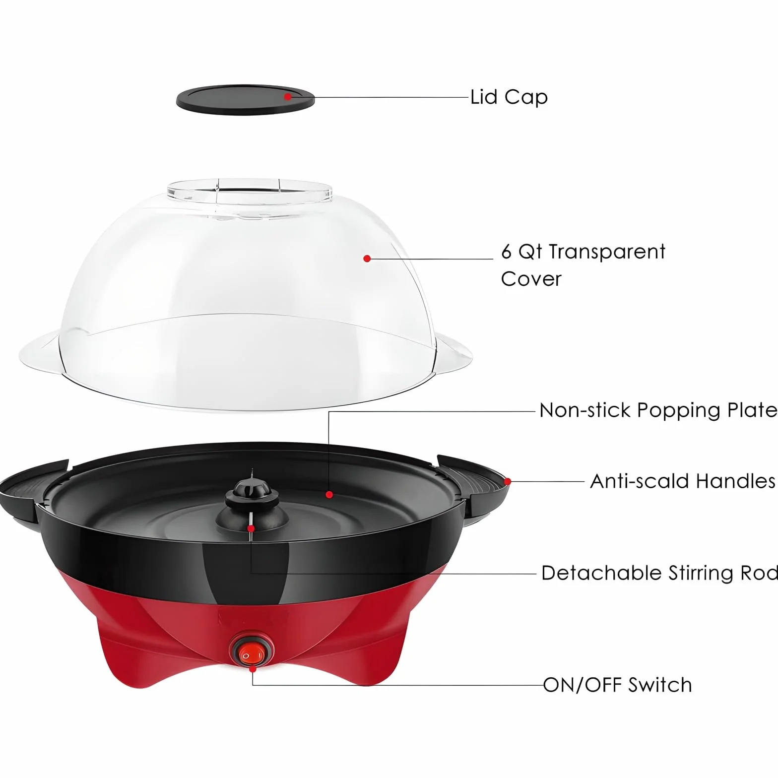 Maszyna do popcornu, 5L Popcorn Popper, nieprzywierająca płyta, maszyna do popcornu, elektryczne mieszanie z technologią Quick-Heat, uchwyty Cool Touch, domowe przekąski na wieczory filmowe