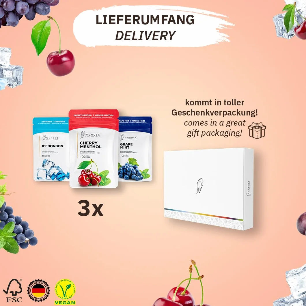 Wykałaczki Fresh Breath 3 smaki orzeźwiające aromatyczne odświeżanie oddechu