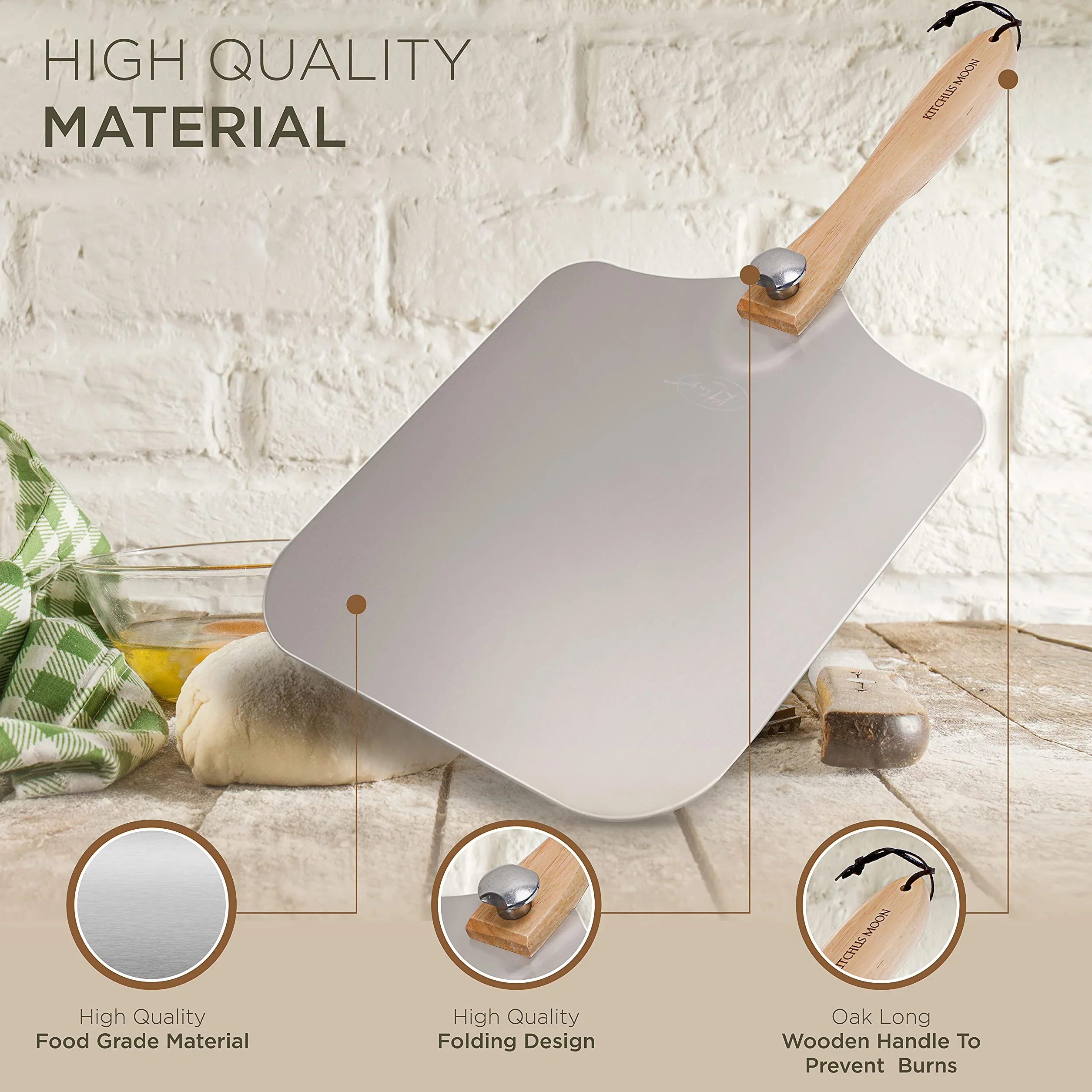 Duża łopatka do pizzy 40 cm – bardzo duża metalowa łopata do pizzy o szerokości 35 cm, łopatka do pizzy do łatwego przenoszenia dużych pizzy, wiosło do pizzy z długim składanym uchwytem z