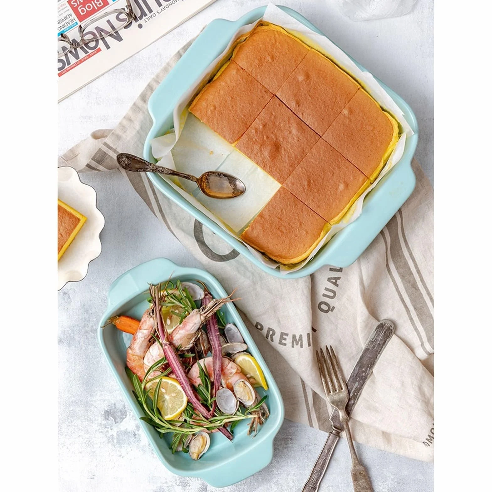 Domowe formy do zapiekanek, płyta ceramiczna, podwójne ucho, prostokątna forma do pieczenia ciast, do kuchenki mikrofalowej, do lasagne, tiramisu i zapiekanek (20 cm)