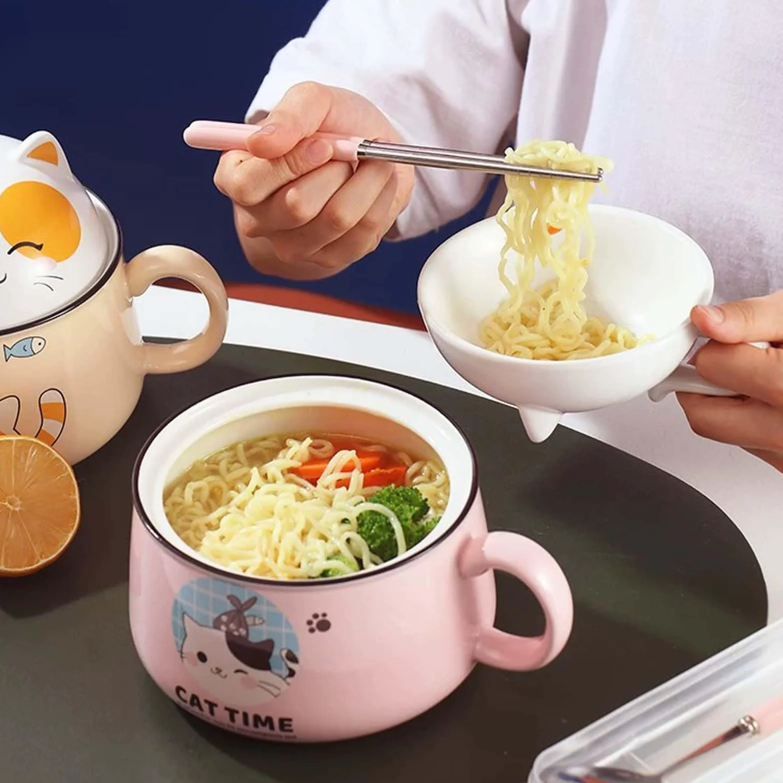 Miska Ramen ceramiczna 1020 ml japoński zestaw z pokrywką żółta