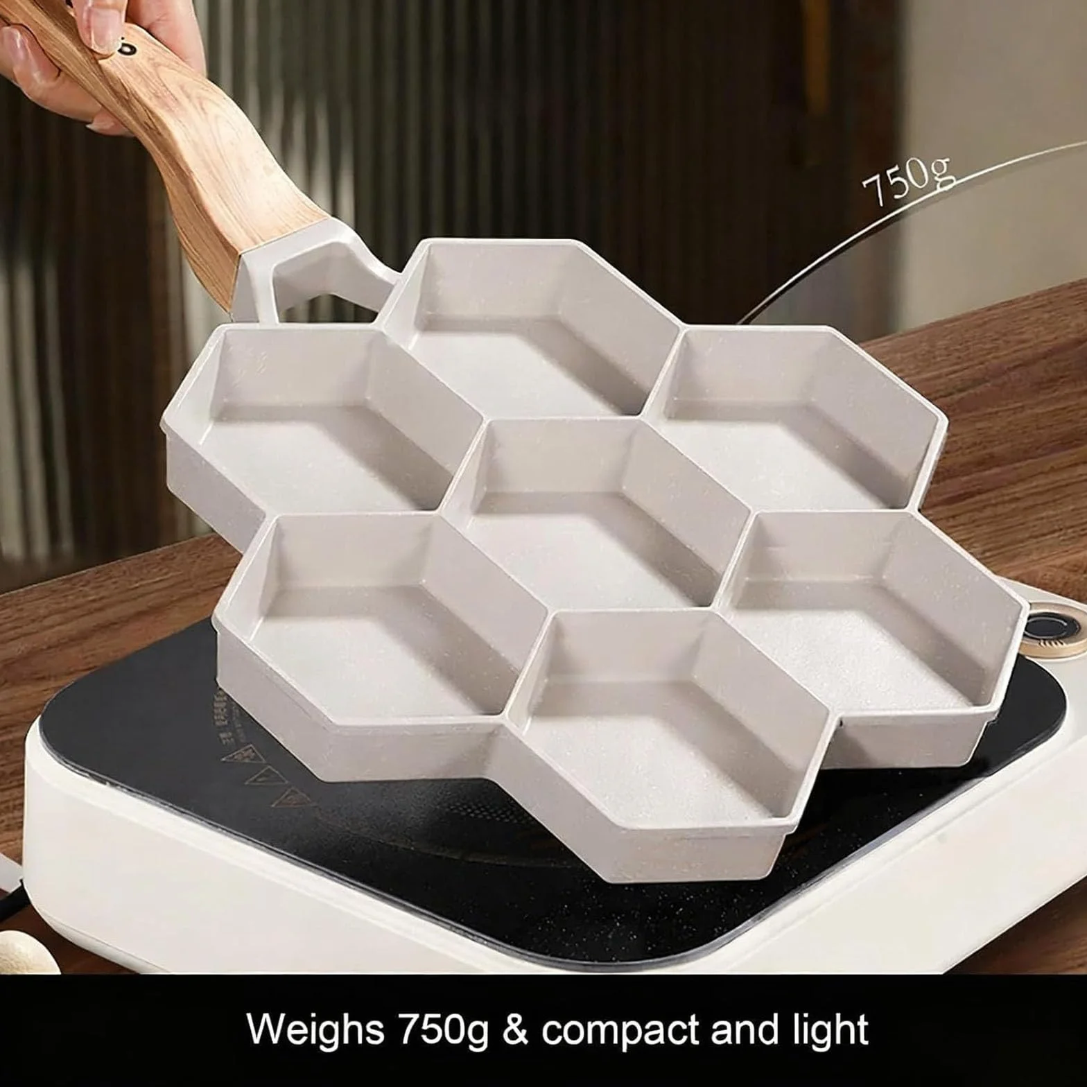 Nieprzywierająca patelnia do naleśników, 7-otworowa patelnia do omletów i mini naleśników, patelnia do jajek 21 cm z długim uchwytem na piknik, kemping i grille balkonowe