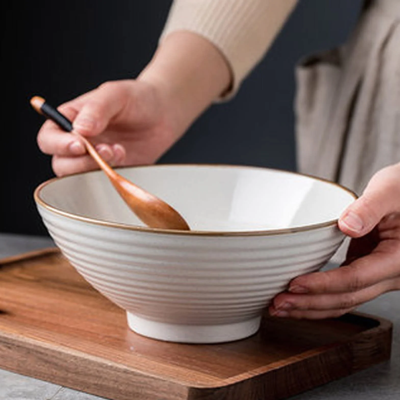 Miska na płatki zbożowe Miska na makaron Ceramiczna miska na ramen Duża miska Czarna miska na makaron wołowy Komercyjna prosta nitka (2) (2 Jeden rozmiar)