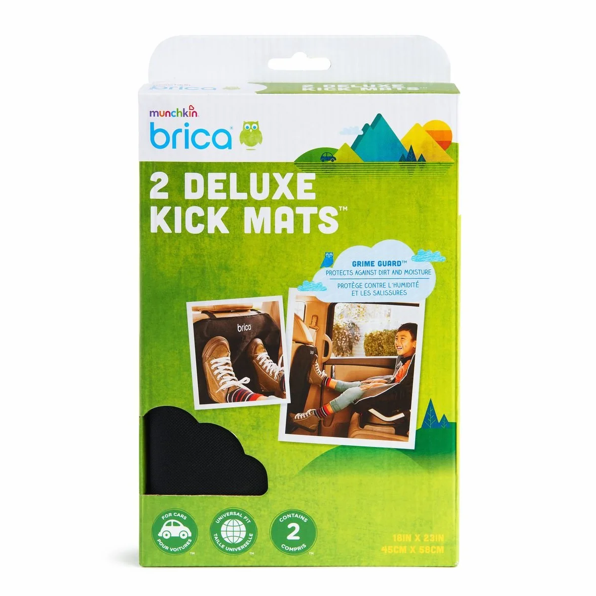 Brica by Munchkin Deluxe bardzo duże maty do ochrony przed kopaniem foteli samochodowych, chronią przed zarysowaniami, wilgocią i brudem, czarne, opakowanie 2 szt