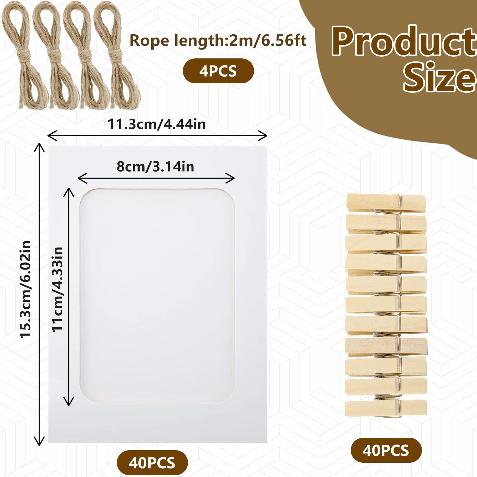 40 sztuk papierowych ramek na zdjęcia, 10 x 15 cm ramki na zdjęcia z kartonu, girlanda fotograficzna z 40 drewnianymi klamerkami i 4 sznurkami konopnymi, linka do zdjęć z klamerkami do