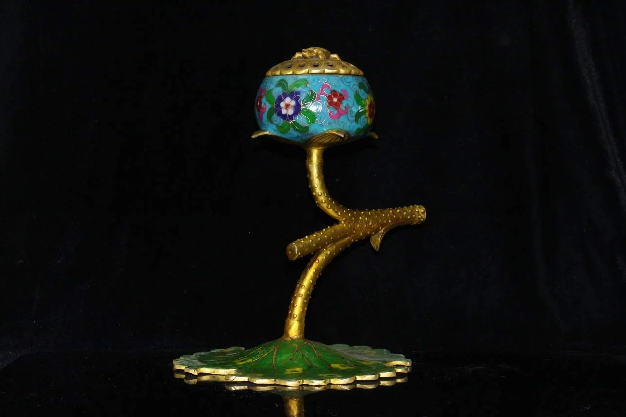 Antyczna opona miedziana, filigran Cloisonne, kadzielnica z liści lotosu, ozdoby, artykuły gospodarstwa domowego, przedmioty kolekcjonerskie