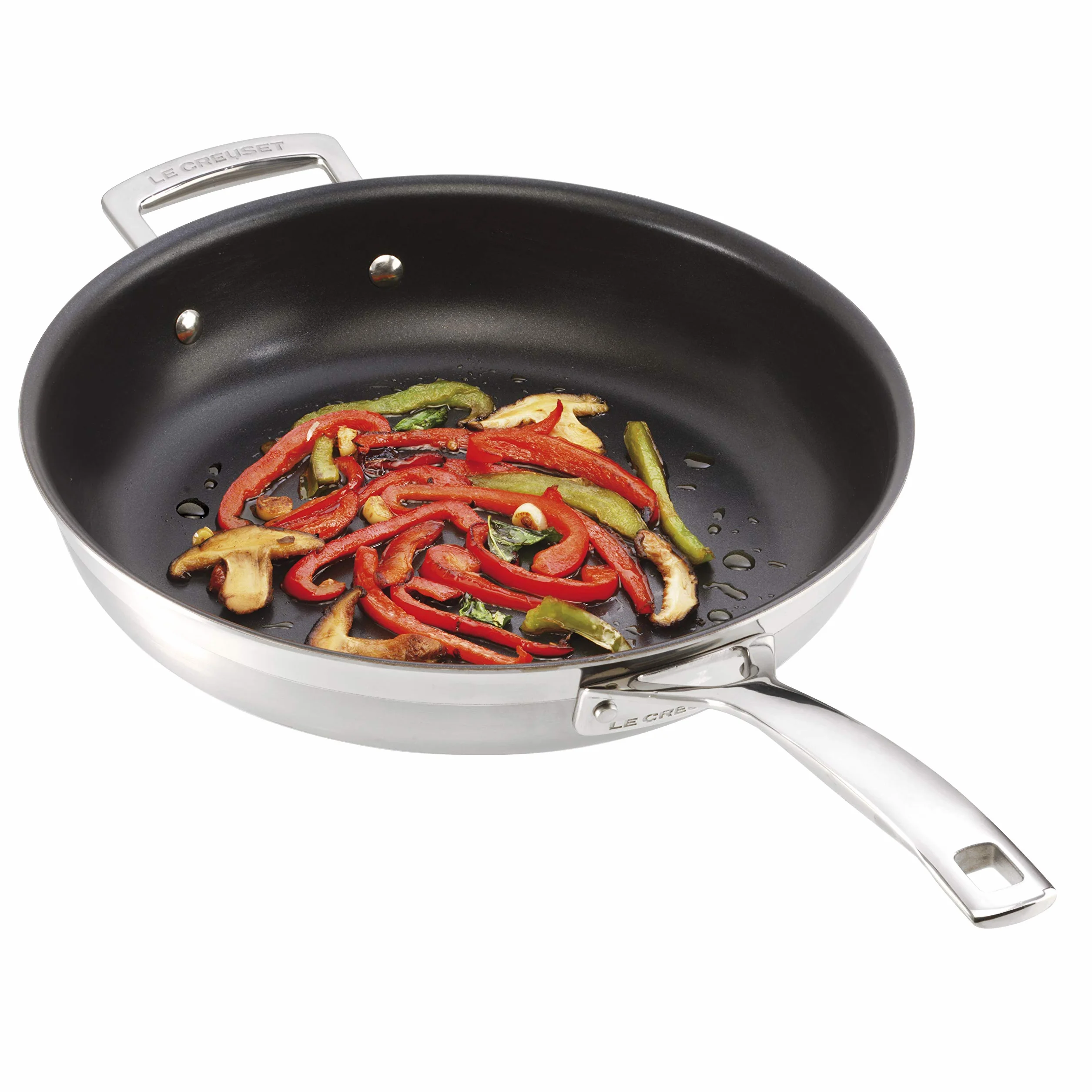 LE CREUSET 3-warstwowe patelnie ze stali nierdzewnej, 24 cm i 28 cm, nieprzywierające patelnie, zestaw podwójny, 53801000000000
