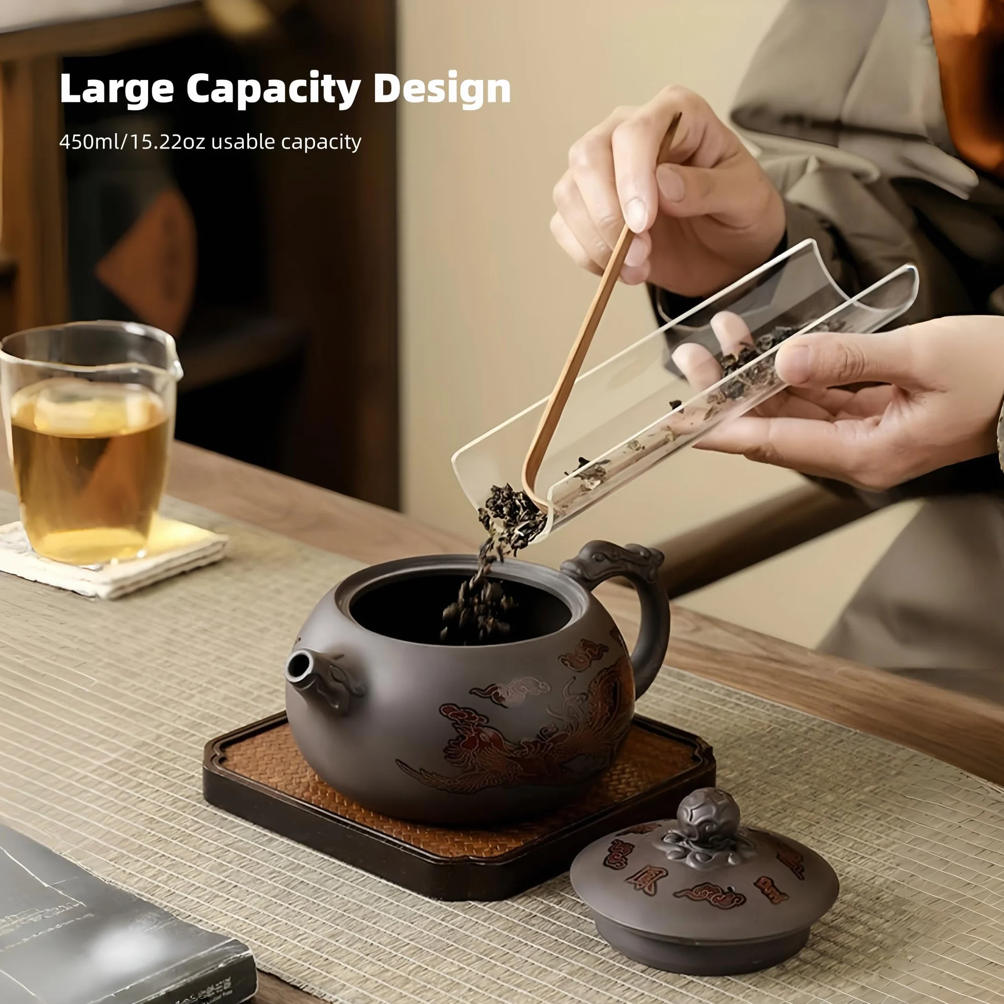 Yixing Zisha dzbanek do herbaty zestaw 450 ml, chińskie dzbanki do herbaty zmieniające kolor w pudełku prezentowym, duży dzbanek do herbaty Kung Fu, fioletowy czajnik z 2 filiżankami, ręcznie