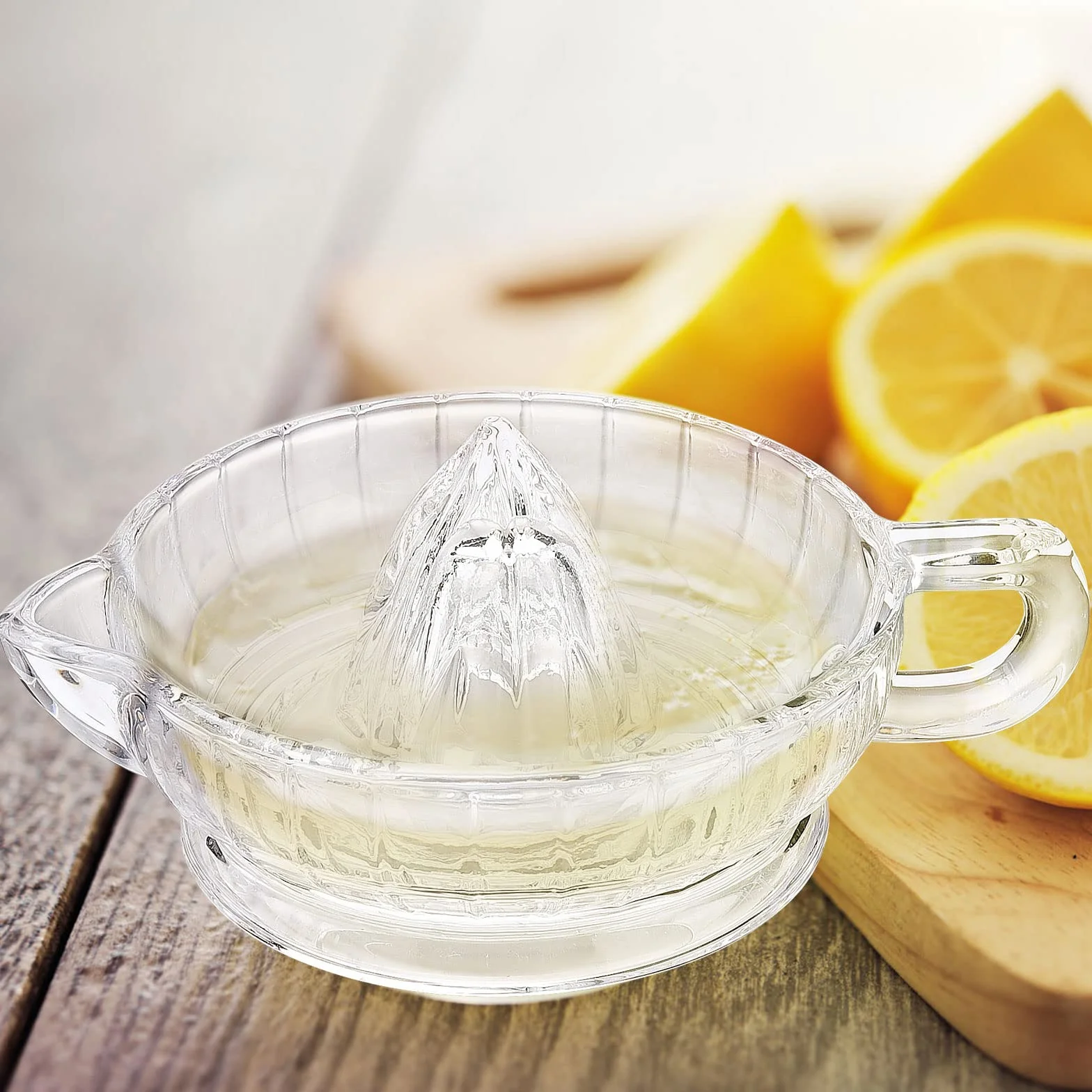 Derefine szklana praska do cytryn, wyciskarka do cytrusów z uchwytem i lejkikiem, mała ręczna praska do pomarańczy, przezroczysta ręczna wyciskarka do pomelo, pomarańczy, cytryny (przezroczysta)