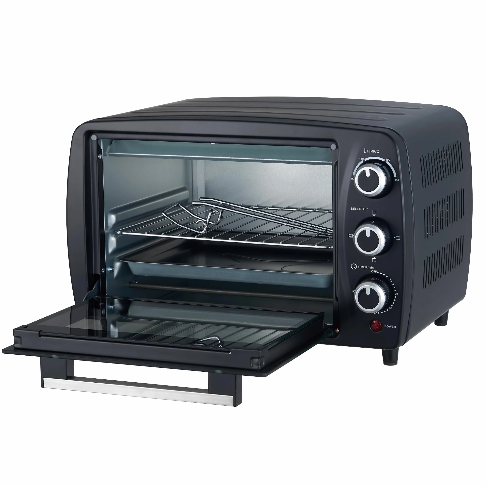 ICQN Kompaktowy mini piekarnik 15 litrów, 1200 W, timer 60 min, 3 funkcje gotowania, 90°-230°C, mały piekarnik kempingowy, antracytowy, 2 lata