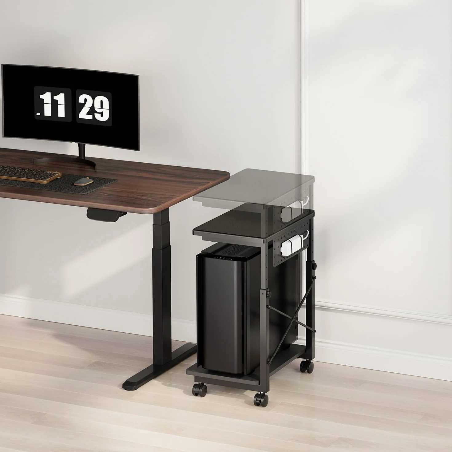 Wózek komputerowy RS430 z regulacją wysokości, 80 kg, wodoodporna półka, mobilny