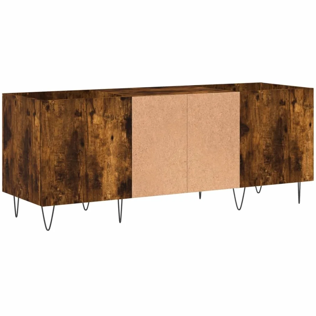 Szafa płytowa, dąb wędzony, 121 x 38 x 48 cm, materiał drewnopochodny ze stabilną płytą górną do gramofonów i elektroniki, przestronny regał na media i winyl, do salonu i kina domowego