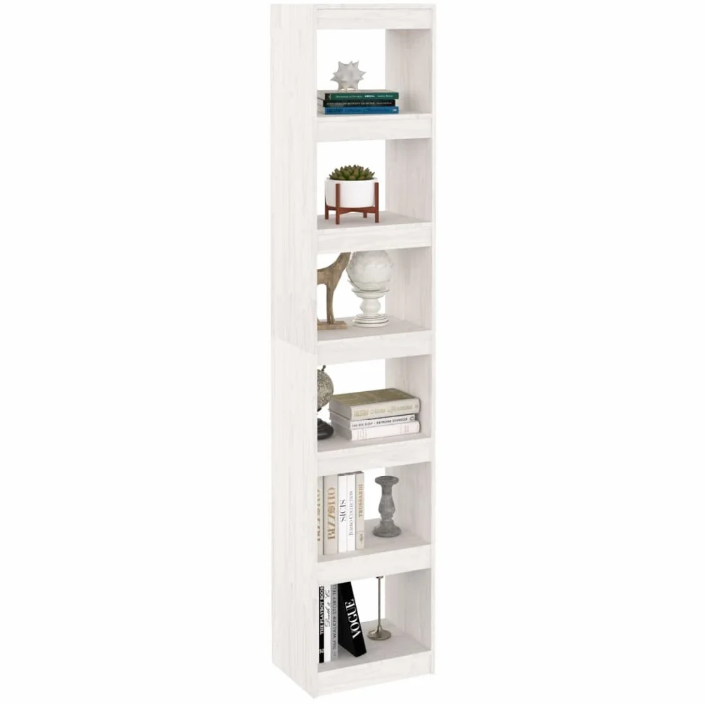 Générique Regał z 6 przegródkami z litego drewna sosnowego biały 40 x 30 x 199 cm, regał do przechowywania i przegroda pokoju na książki, czasopisma i dekoracje