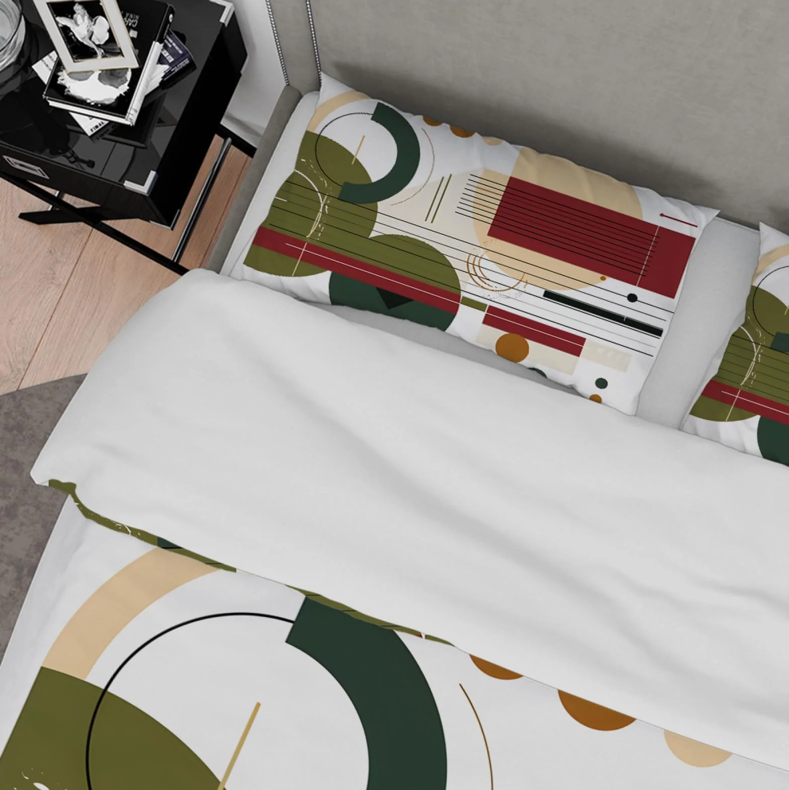 Mid Century Boho Poszwa na kołdrę Czerwony i Zielony Kolorowy blok Zestaw pościeli na wszystkie pory roku Abstrakcyjne Linie Miękkie Oddychające 3 sztuki 155x200cm