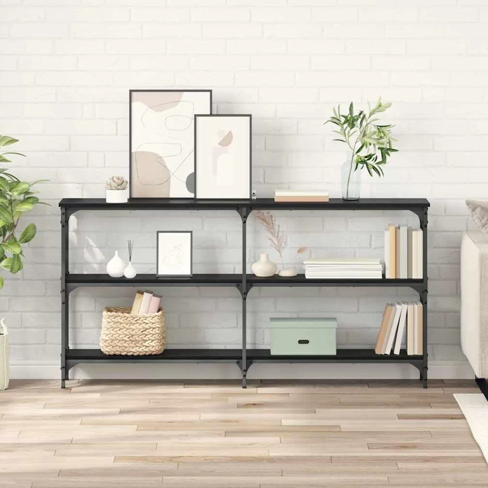 vidaXL Konsola Czarny Dąb 150 x 29 x 75 cm Drewno inżynieryjne i metal