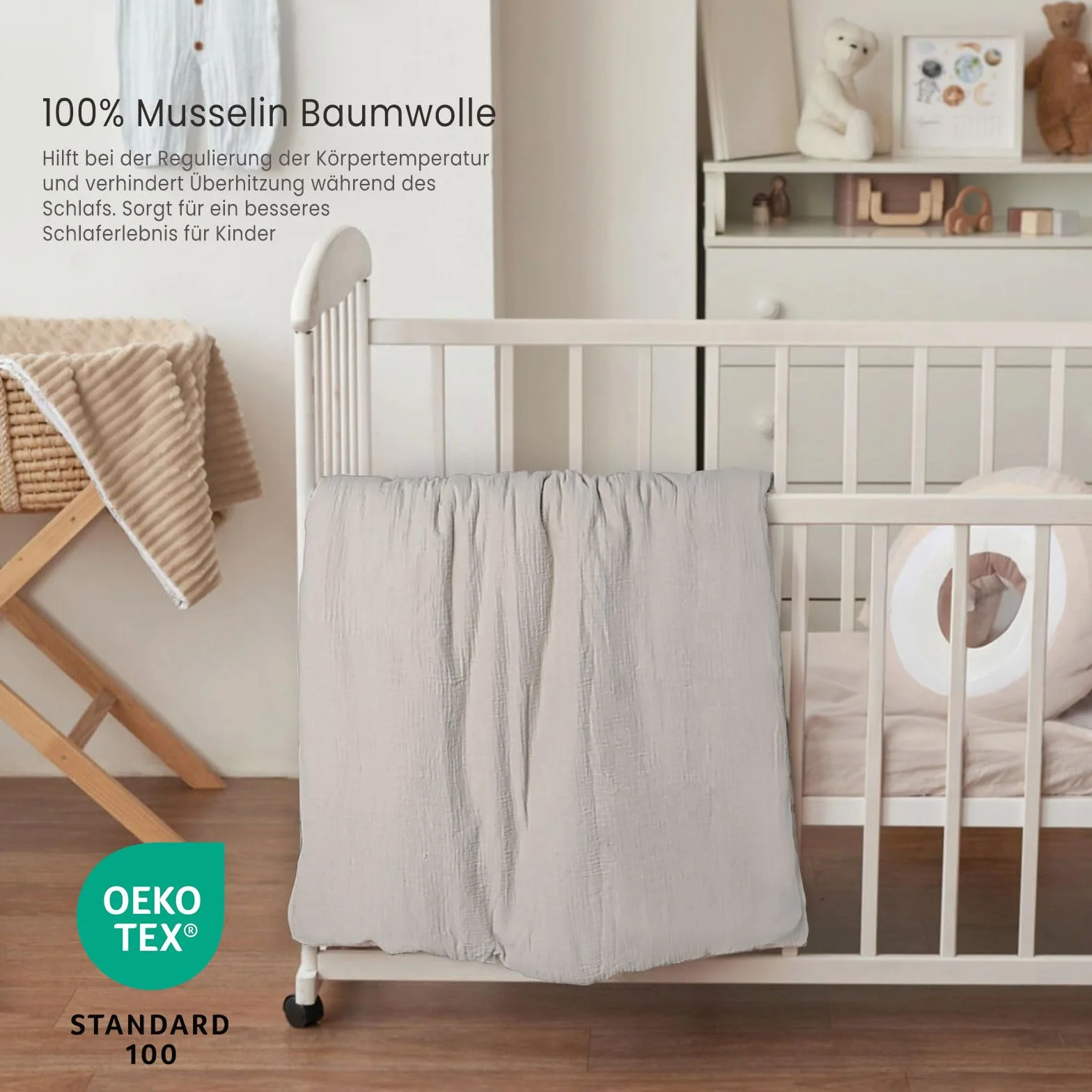 lulumoon Pościel z muślinu dla niemowląt 80x80: poszewka na kołdrę 80x80 + poszewka na poduszkę 35x40cm z bawełny Oeko-TEX Standard – Lekki i komfortowy zestaw pościeli dla niemowląt i dzieci