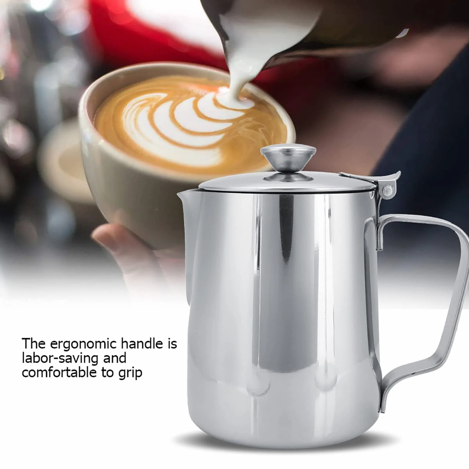 Dzbanek do Mleka ze Stali Nierdzewnej do Serwowania Kawy z pokrywką Kubek do Kawy ze Stali Nierdzewnej Kubek Szkło do Mleka do Kawy Latte Art (6000Ml) (350ml)