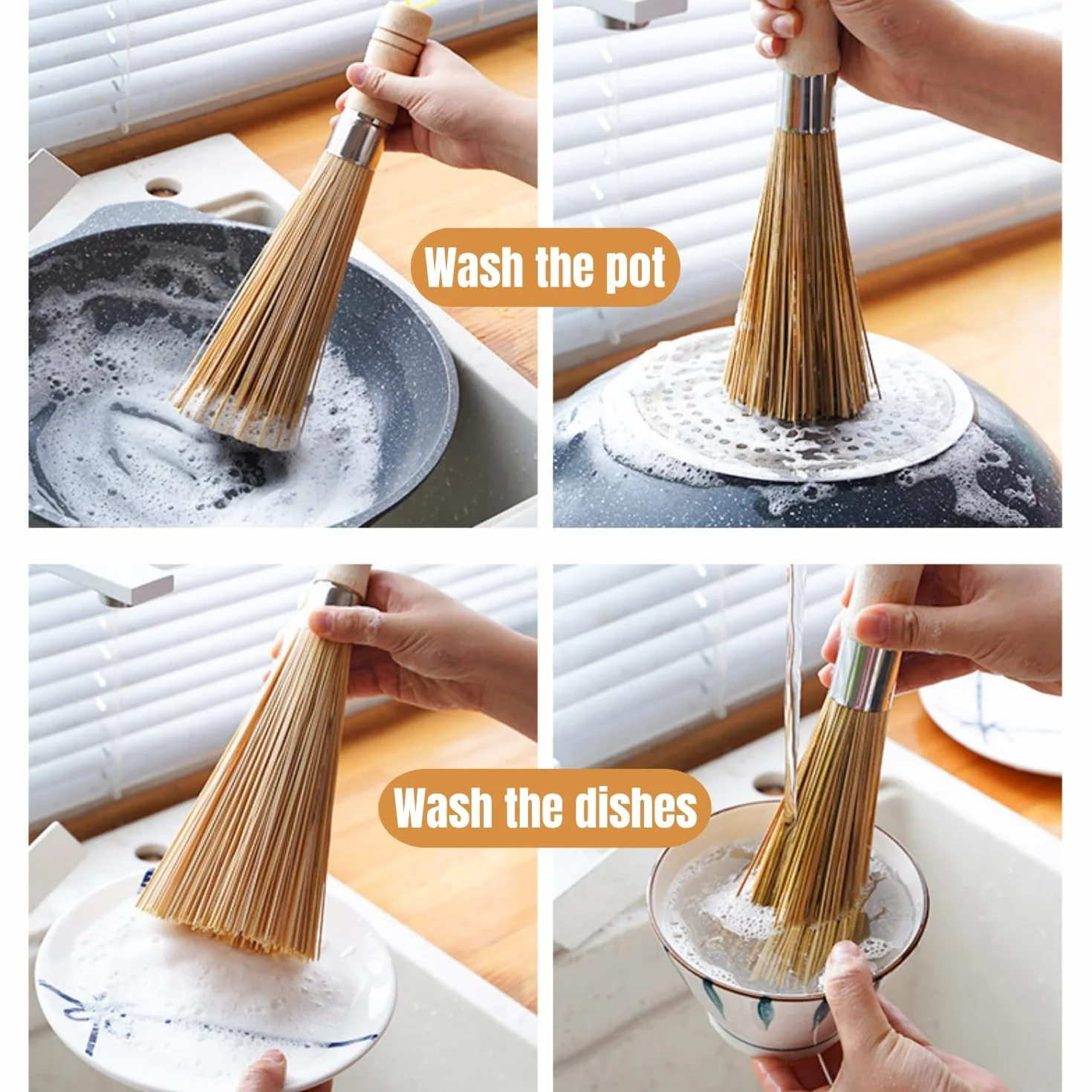 Zestaw 2 sztuk szczotek do czyszczenia wok, szczotka do warzyw, szczotka do mycia naczyń, talerzy i sztućców