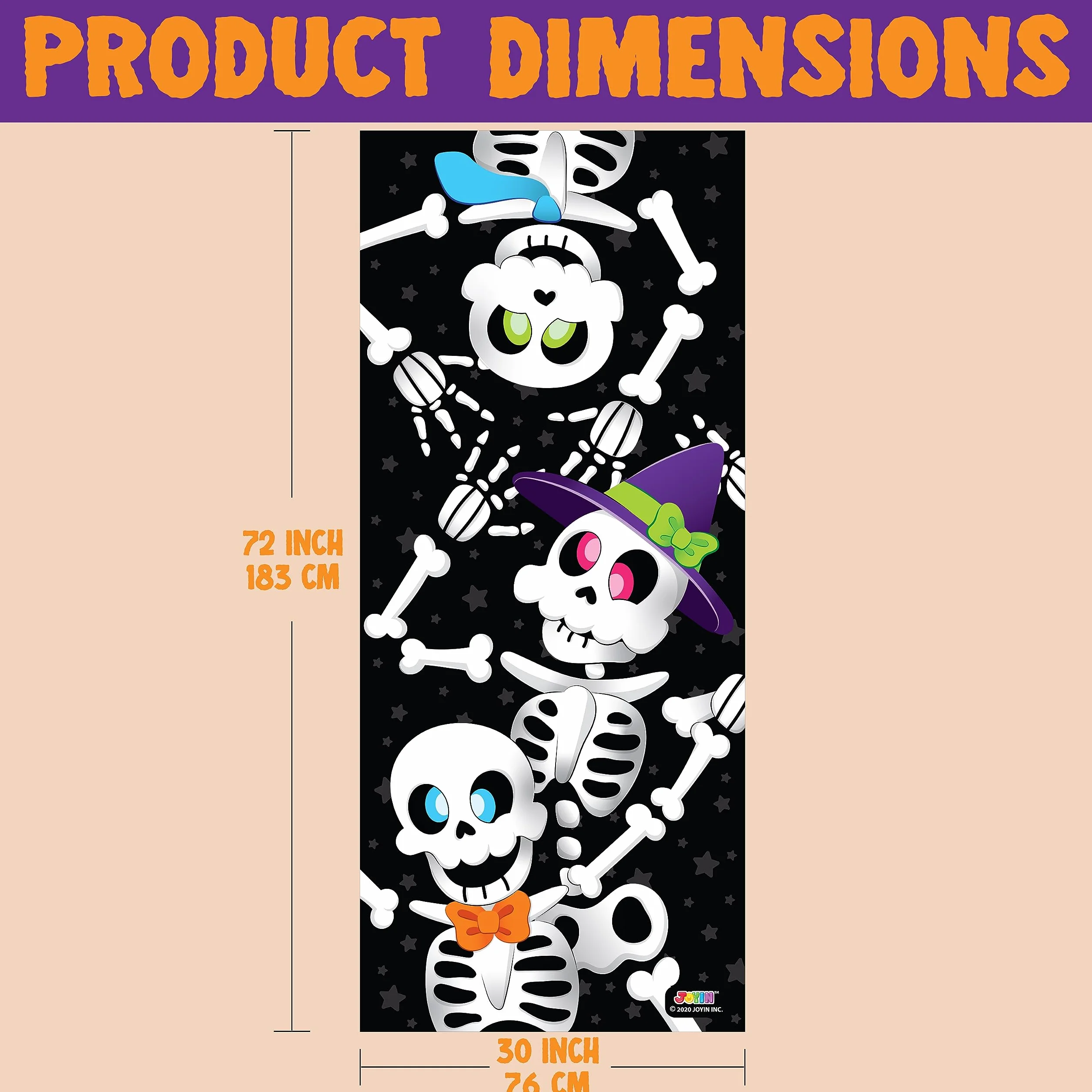 JOYIN 76 cm x 183 cm osłona na drzwi, szkielet, dekoracje halloweenowe, wewnątrz, dekoracja domu, naklejki na imprezy artykuły imprezowe upominki do garażu, okna, osłona ścienna urocza