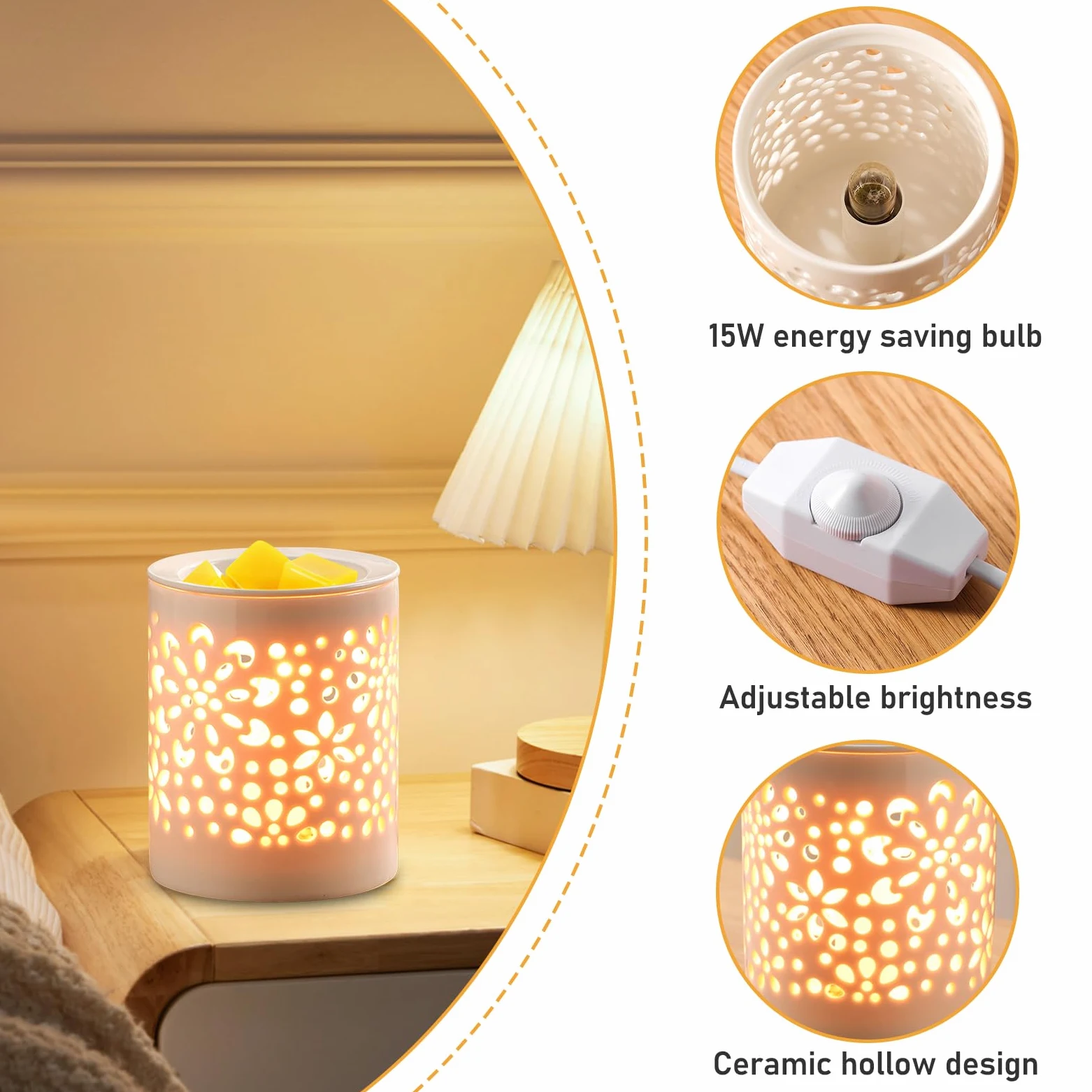 BORDEAG Podgrzewacz do topienia wosku – ceramiczna lampa zapachowa, elektryczna lampa zapachowa do wosku zapachowego, lampa zapachowa z ceramiki, zapach do pomieszczeń z podgrzewaczem, podgrzewacz do