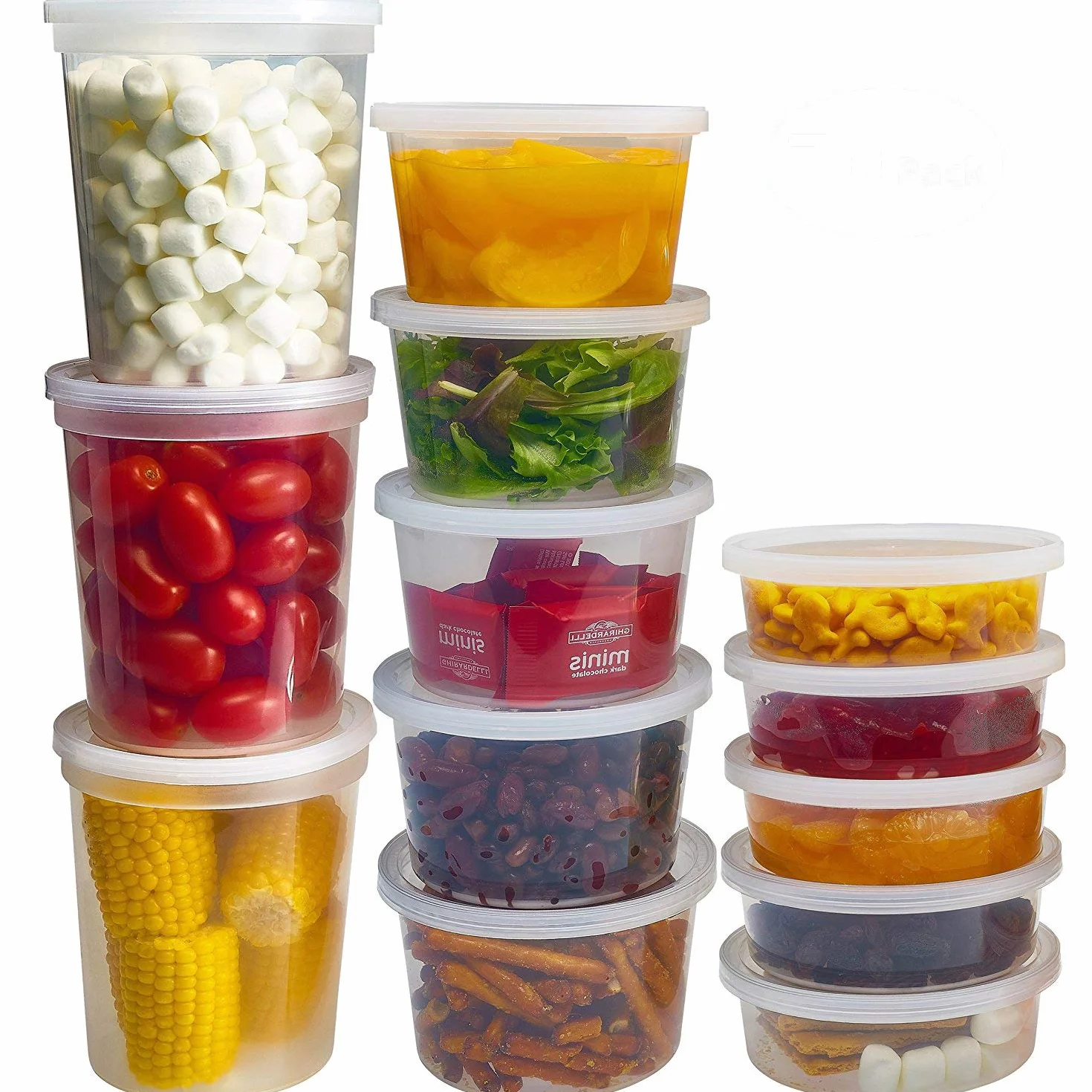 DuraHome Pojemniki do przechowywania żywności z pokrywkami 230 ml, 470 ml, 900 ml, zestaw combo, 70 zestawów bez BPA, szczelny, okrągły, przezroczysty pojemnik na wynos, do gotowania w kuchence