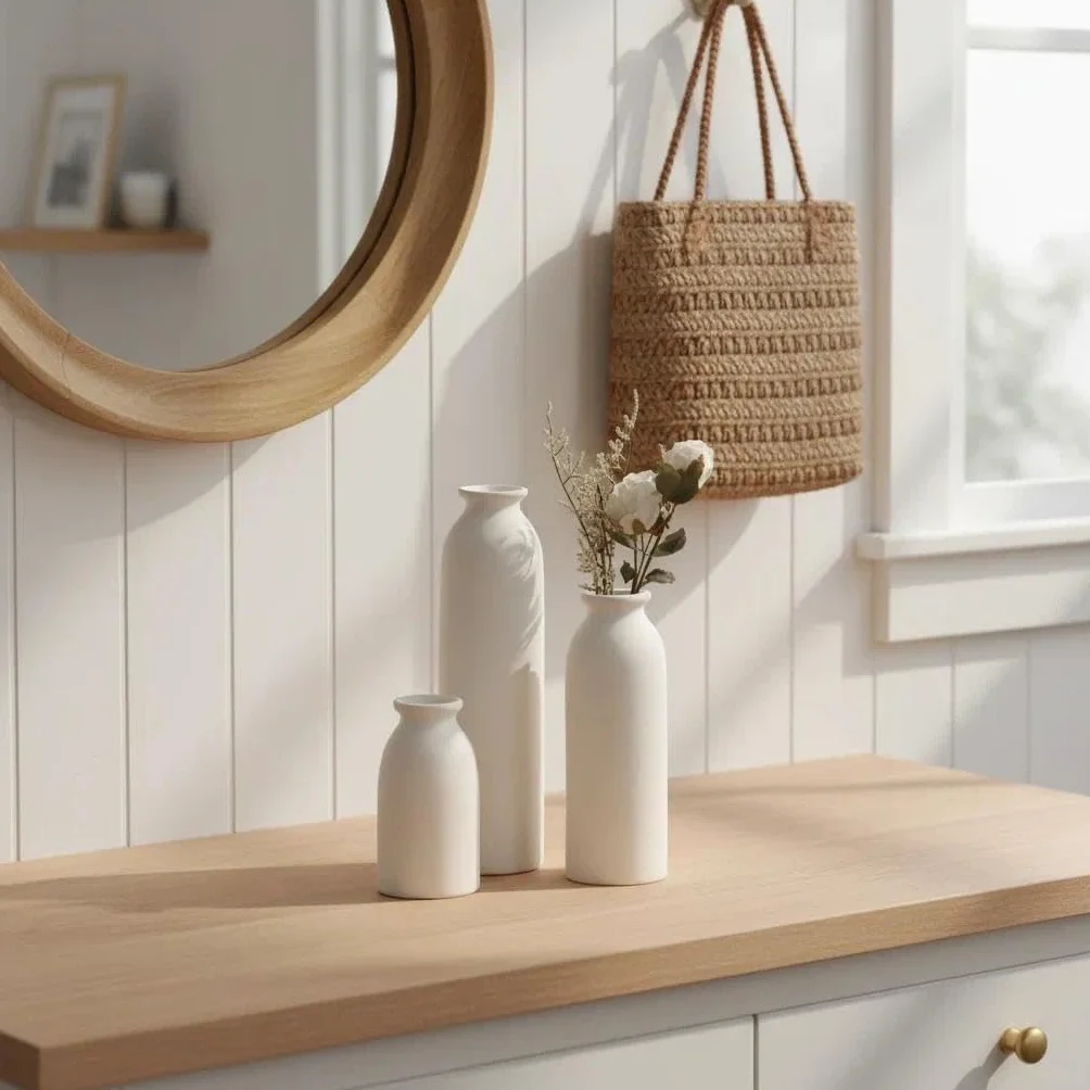 Nowoczesny zestaw wazonów ceramicznych, 3-częściowy, dekoracyjne wazony na kwiaty w różnych rozmiarach (beżowe)