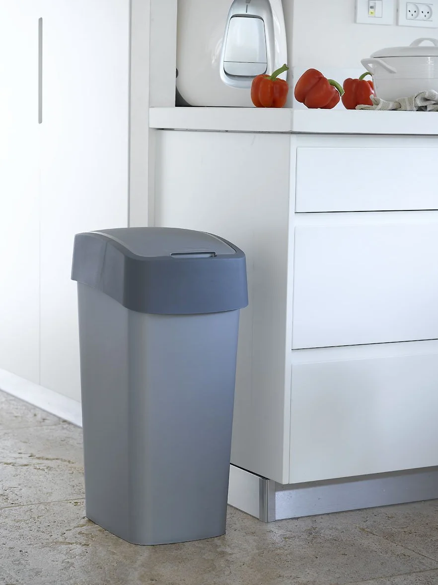 CURVER Kosz na śmieci "FLIP BIN" 50 l Pacific Flip Bin 50 l, plastik, srebrny/grafitowy, 29,4 x 37,6 x 65,3