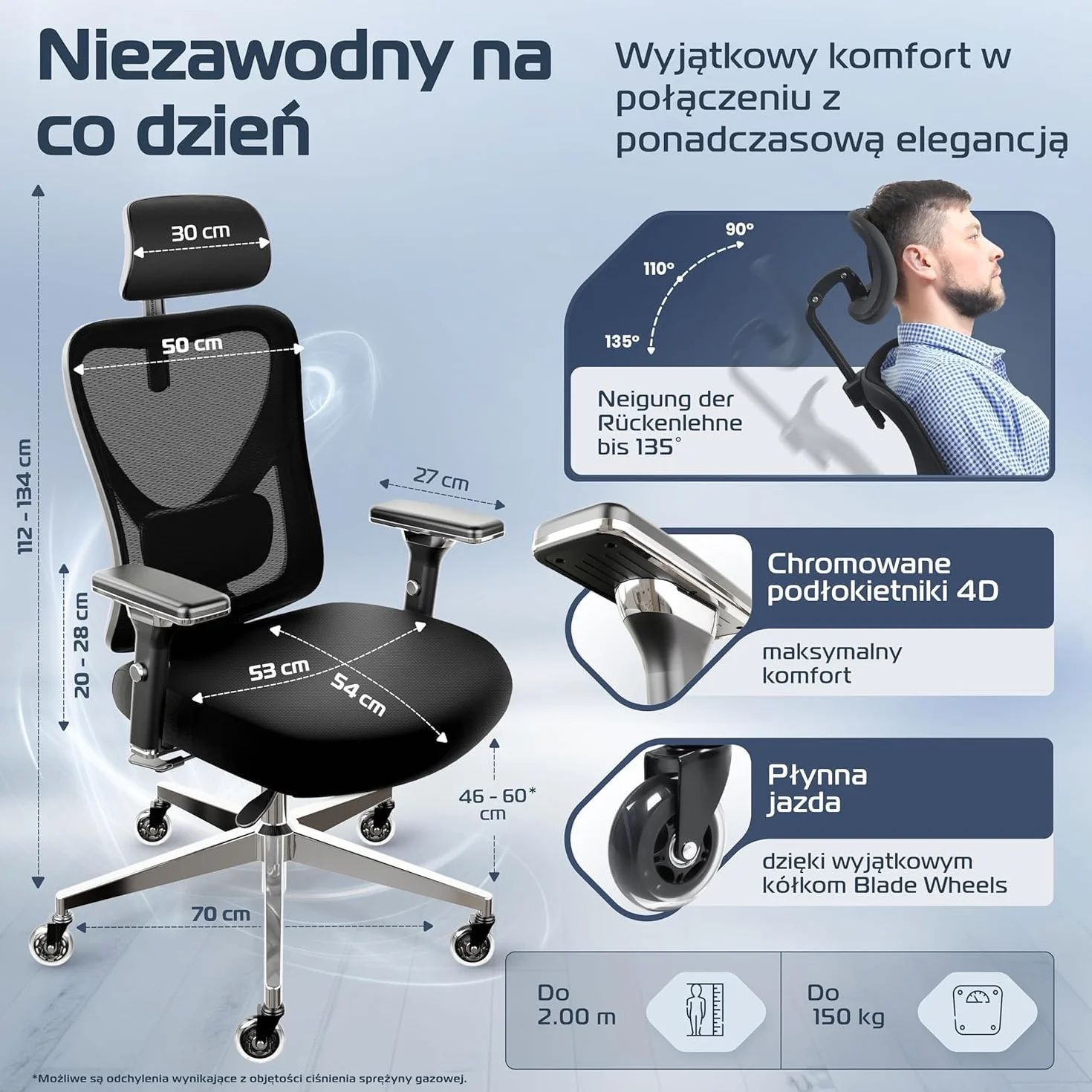 CLOUVOU CleverSeat Ergonomiczne krzesło biurowe [NR 1 W RANKINGU] Regulowane krzesła biurowe - fotele ergonomiczne | Siatkowy fotel biurowy z podparciem | Fotel ergonomiczny do gier do 150 kg