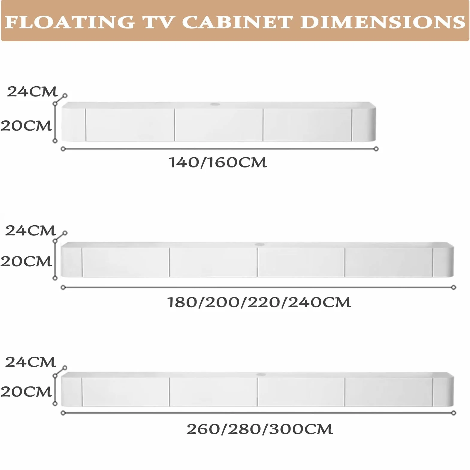 Floating TV Stand Wall Mounted TV Cabinet With Door & Drawer 200x24x20cm