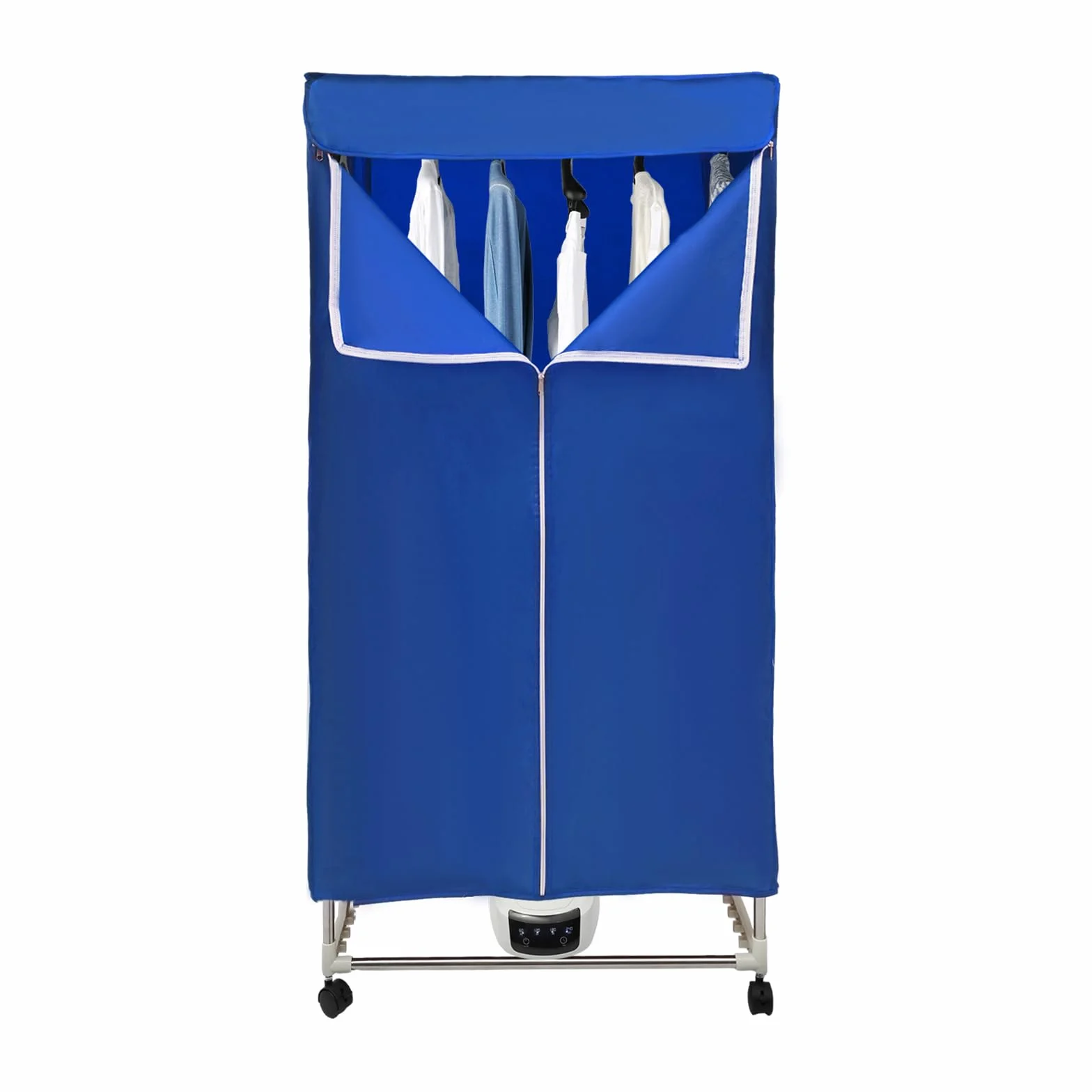 Suszarka na pranie, 1500 W, suszarka na ciepłe powietrze, przenośna, elektryczna suszarka do domu, mała suszarka z timerem, mobilna suszarka na ubrania, składana, IPX1 (niebieska)