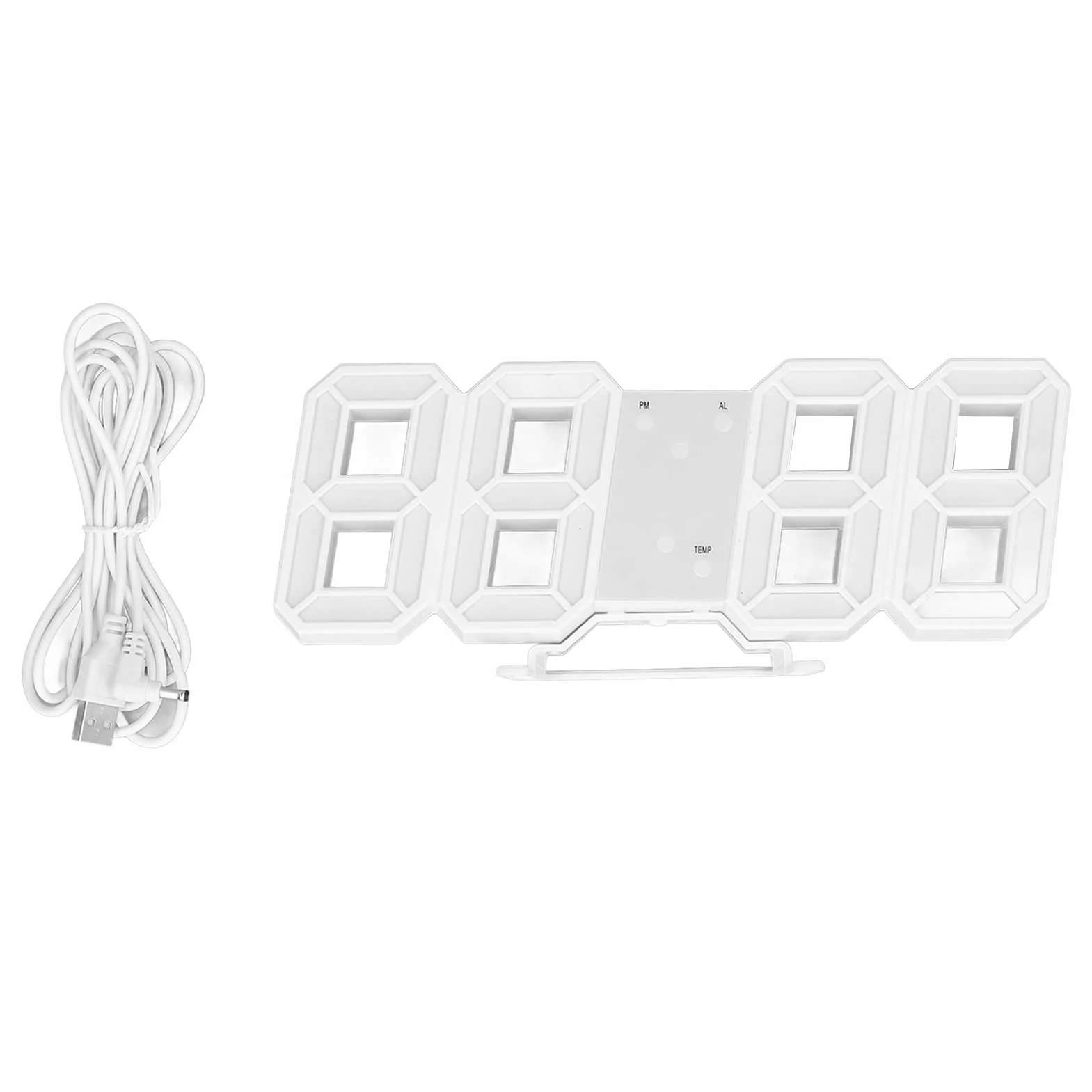 Zerodis Cyfrowy zegar ścienny, cyfrowy budzik 3D LED na biurko z wyświetlaczem czasu i temperatury, oświetlenie LED, lampka nocna, dekoracyjne zegary do kuchni, sypialni, biura (biała rama, biały