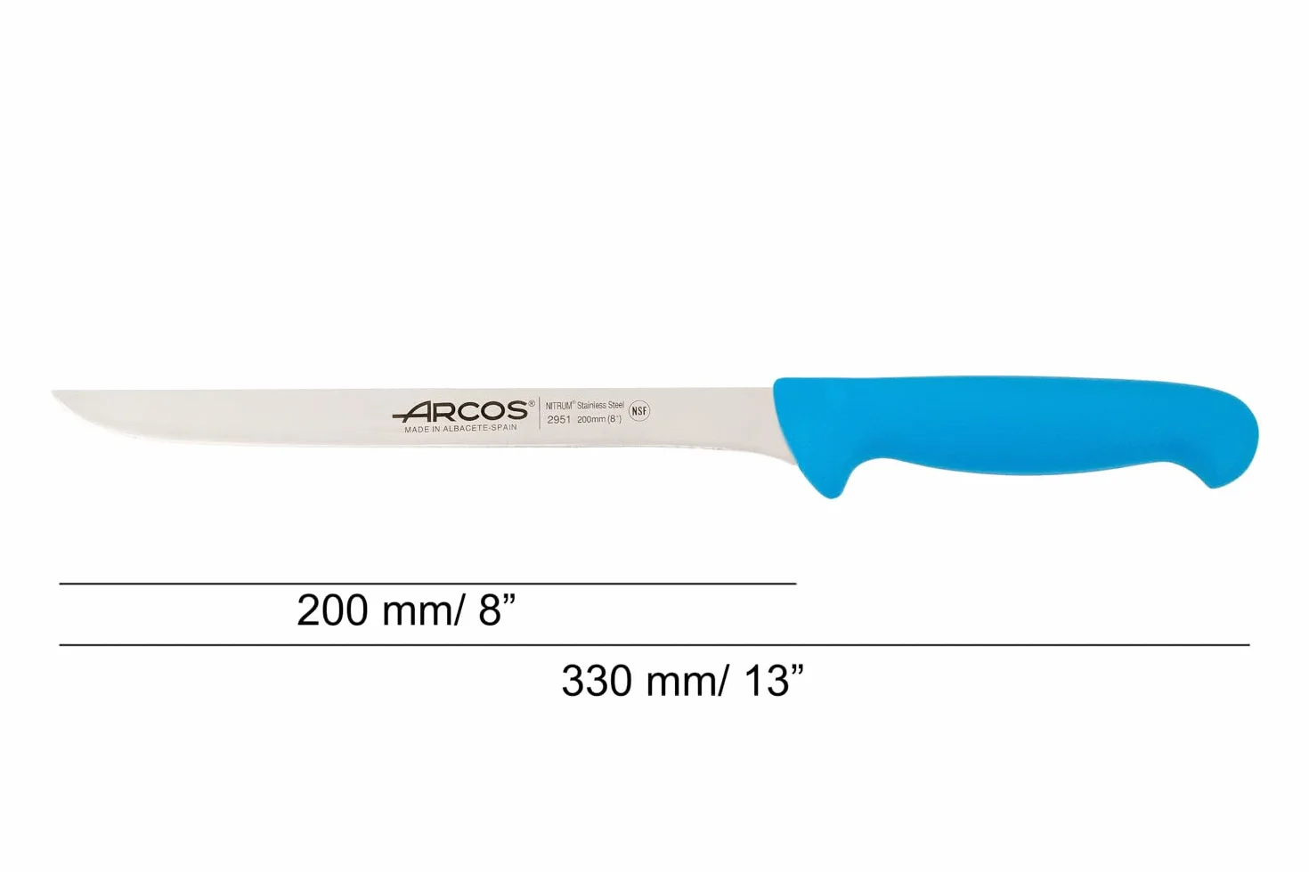 Arcos 295123 seria 295 2900-filet nóż nóż - ostrze nitrm 200 mm (7,87 cala) - uchwyt polipropylenowy niebieski kolor, stal nierdzewna i tworzywo sztuczne