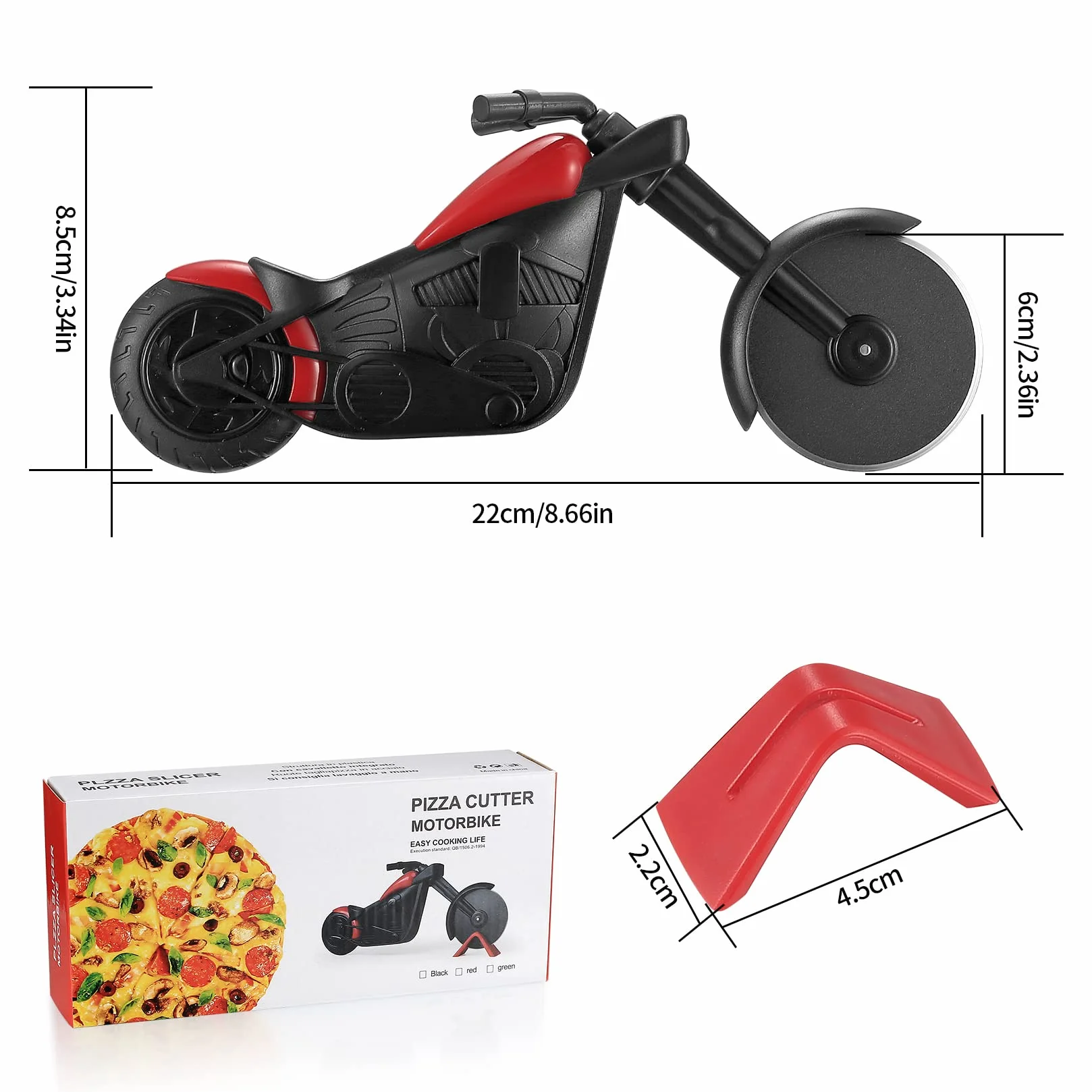 Nóż do Pizzy Motocykl Pizzaschneider, Dwukołowy, Stal Nierdzewna, Rolka z Stojakiem, Akcesoria Kuchenne