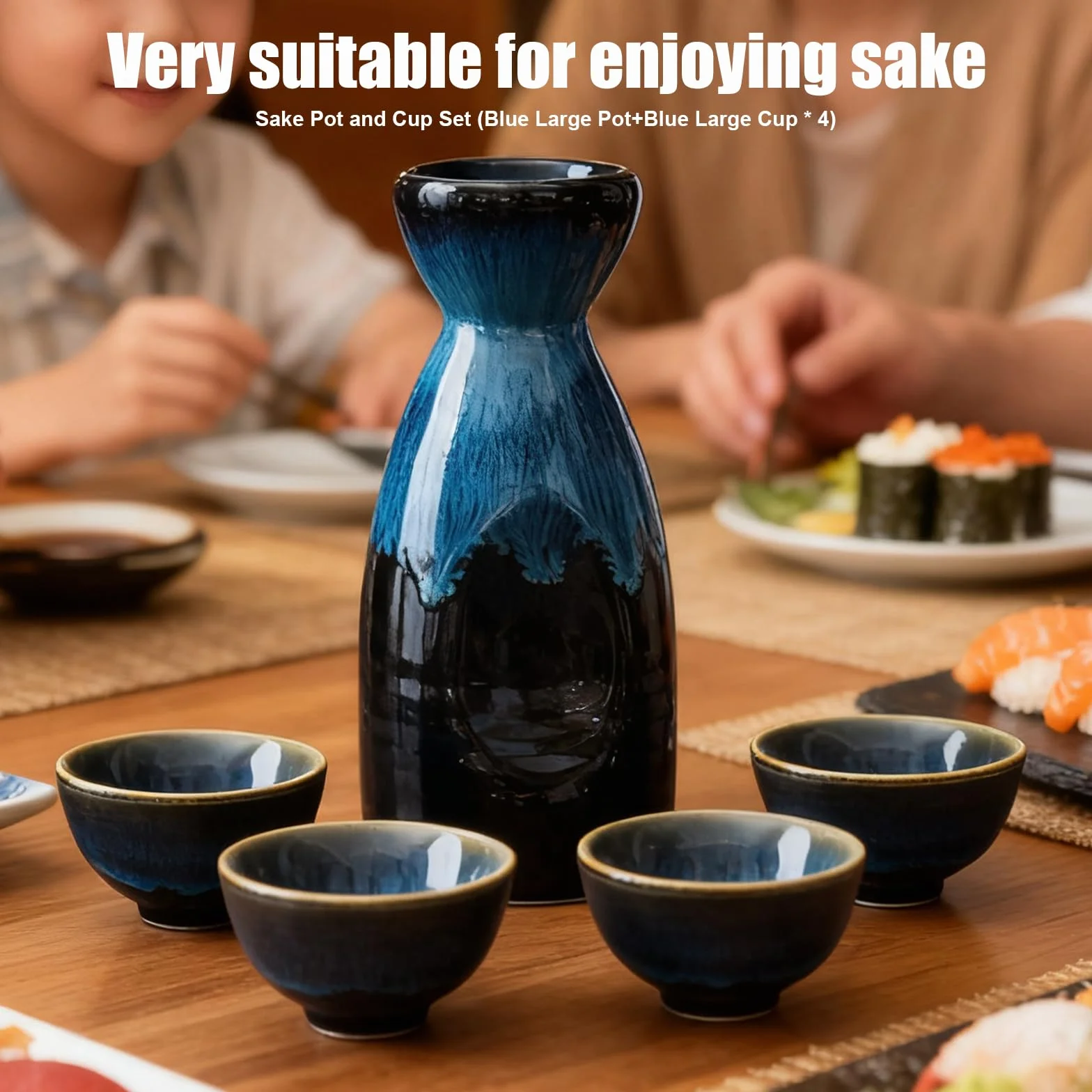 Zestaw japońskiego sake z ceramiki, 5-częściowy japoński zestaw sake z 4 kubkami do sake, 1 dzbanek do sake, zestaw dzbanków do sake z ceramicznych kubków, zestaw porcelanowych liquorów, zestaw kubków
