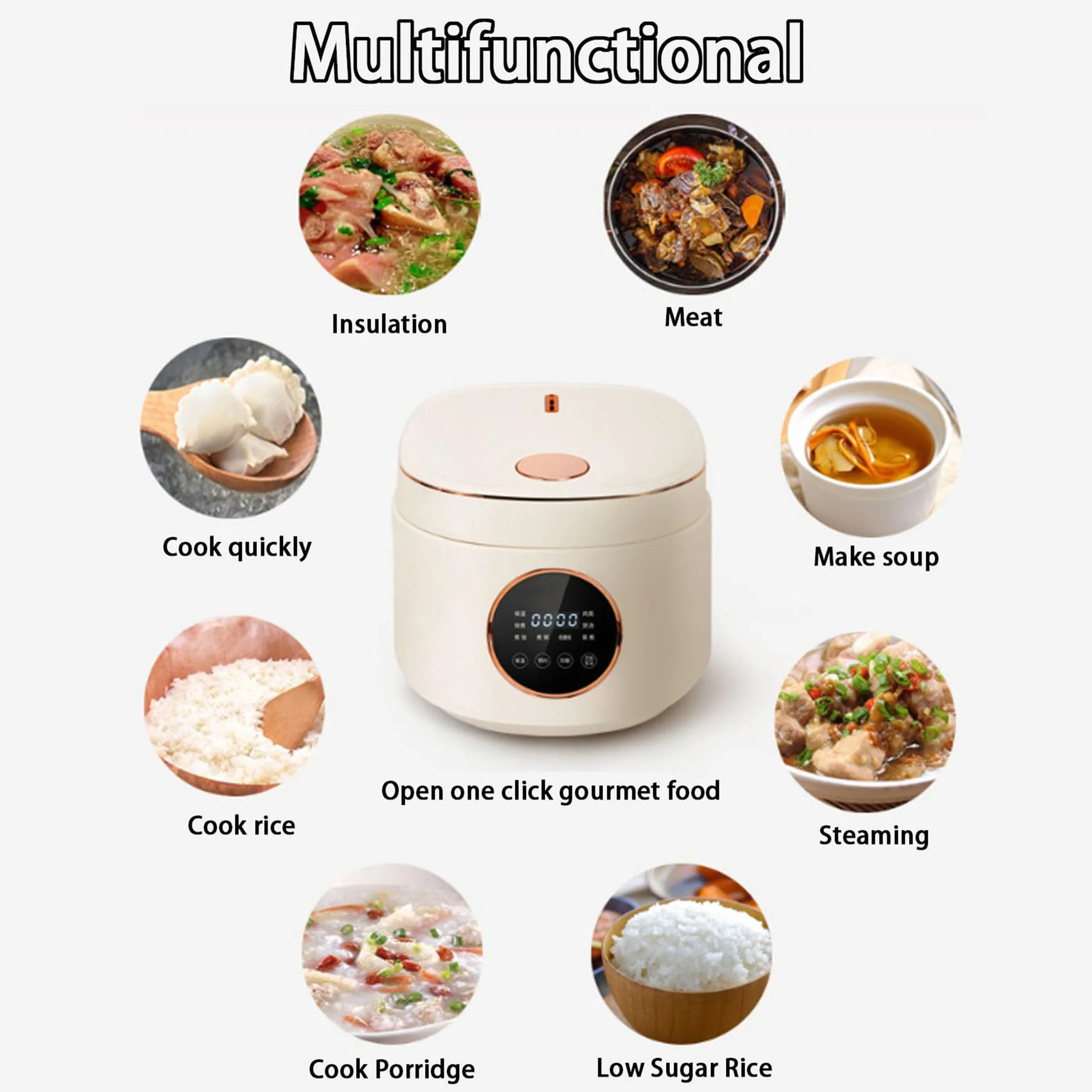 Urządzenie Do Gotowania Ryżu, Parowar 5L Low Carb Z Wielofunkcyjnym Panelem Operacyjnym, 8 Funkcji Gotowania Ryżu, 5L Nieprzywierająca Powłoka Ceramiczna, Do Ryżu Białego, Brązowego, Owsianki